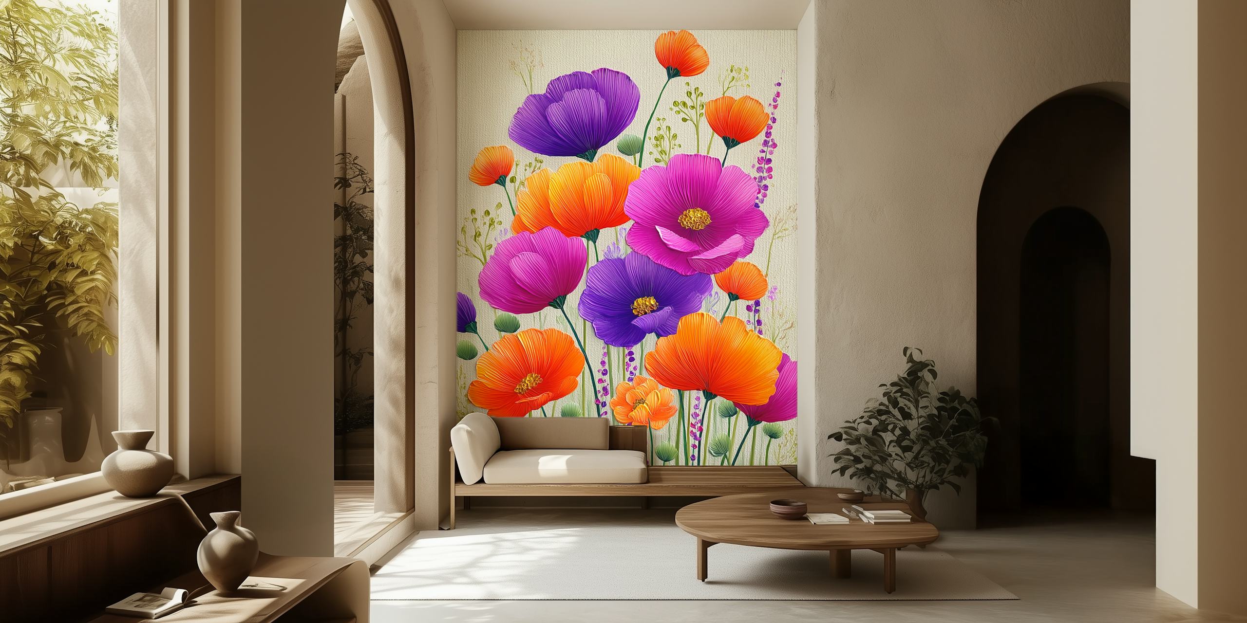 Papier peint floral coloré dans une pièce