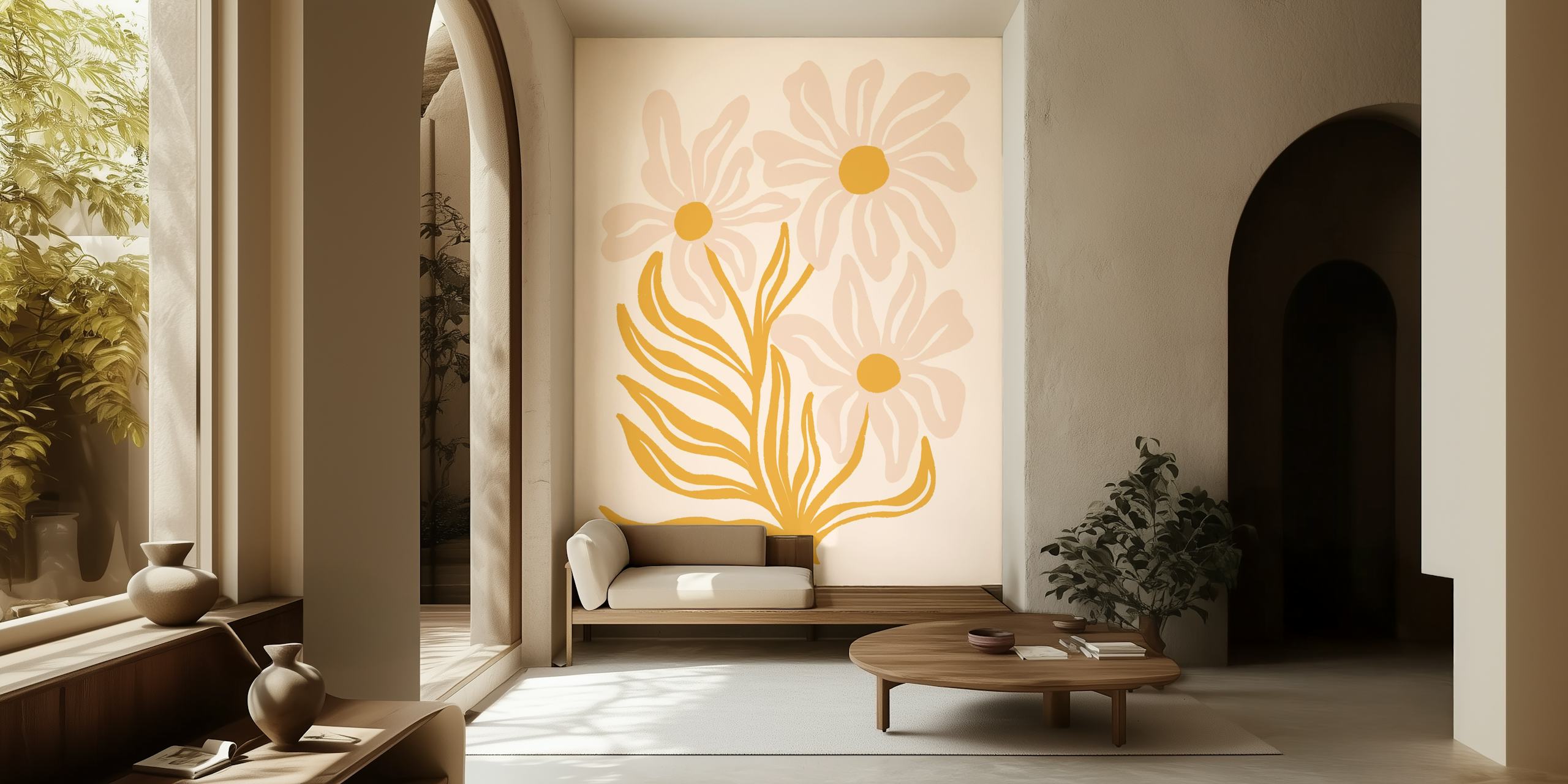 Earthy Flowers Tapete in einem Raum