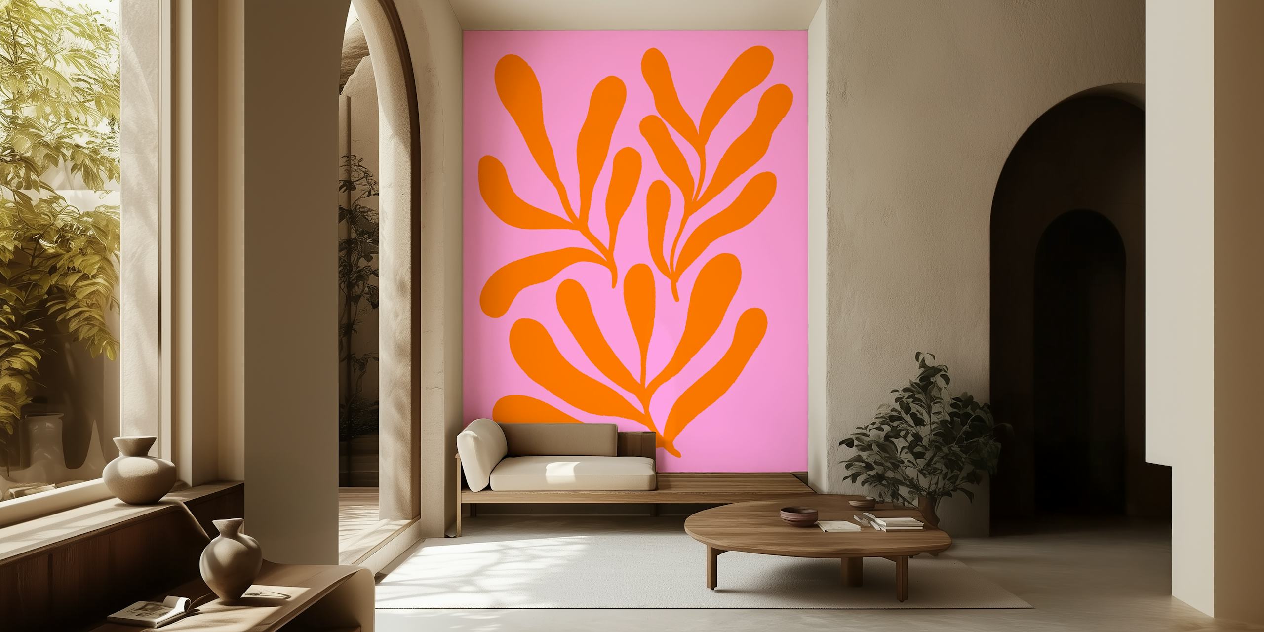 Colorful branches wallpaper in a room