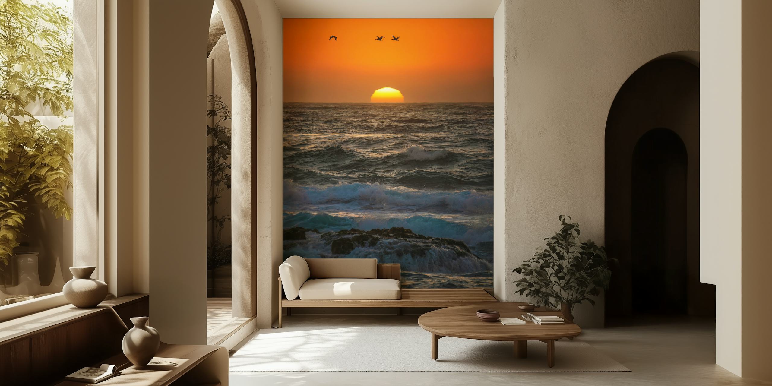 Sunset Pacific Ocean behang in een kamer