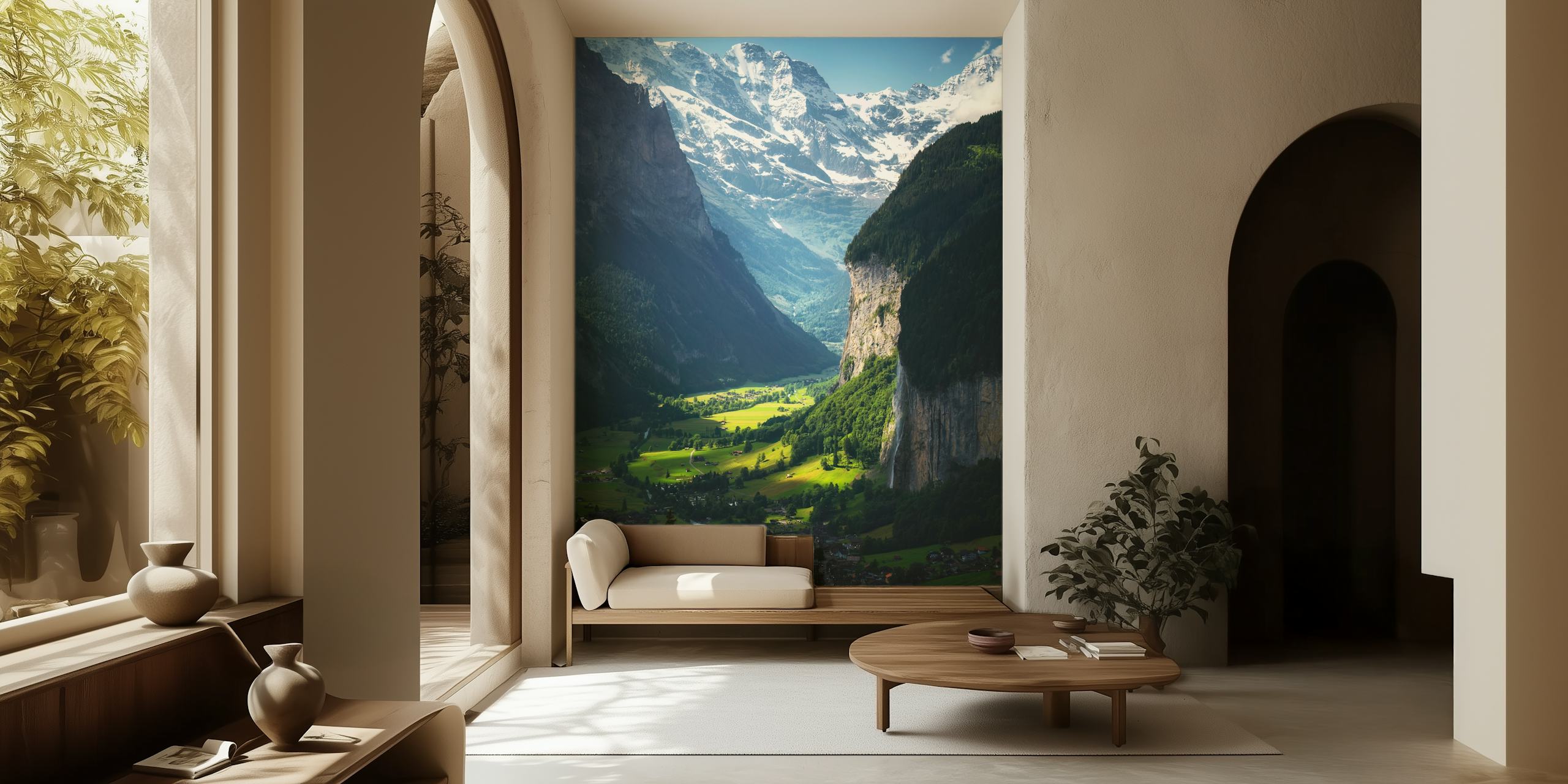 Majestic Mountain Valley Tapete in einem Raum