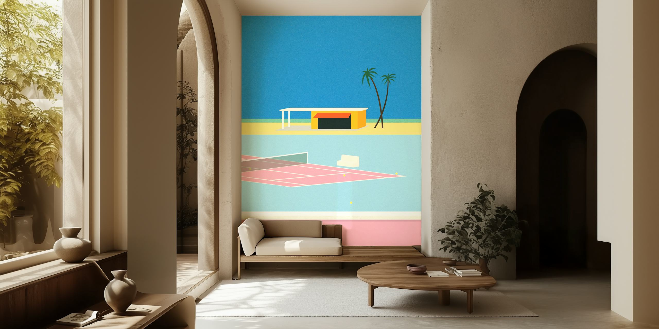Tennis court wallpaper con beach view