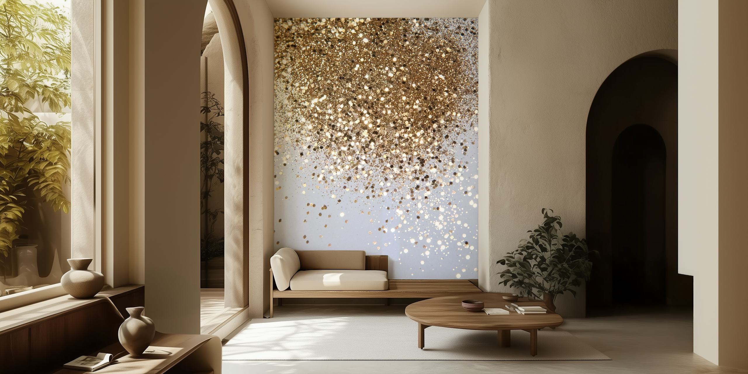 Carta da parati scintillante con glitter dorati per un arredamento elegante