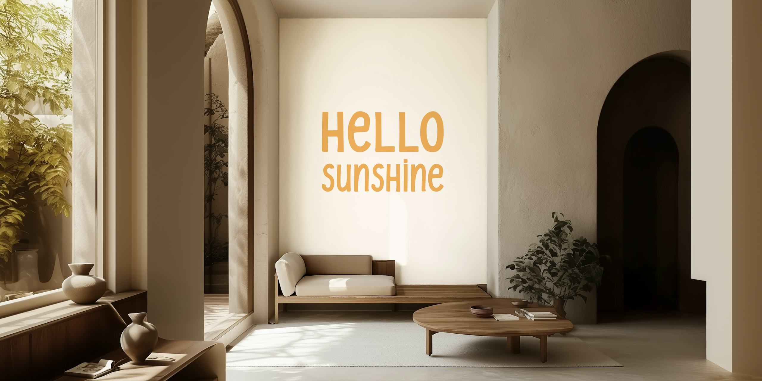 Yellow lettering on peach background wall mural wallpaper