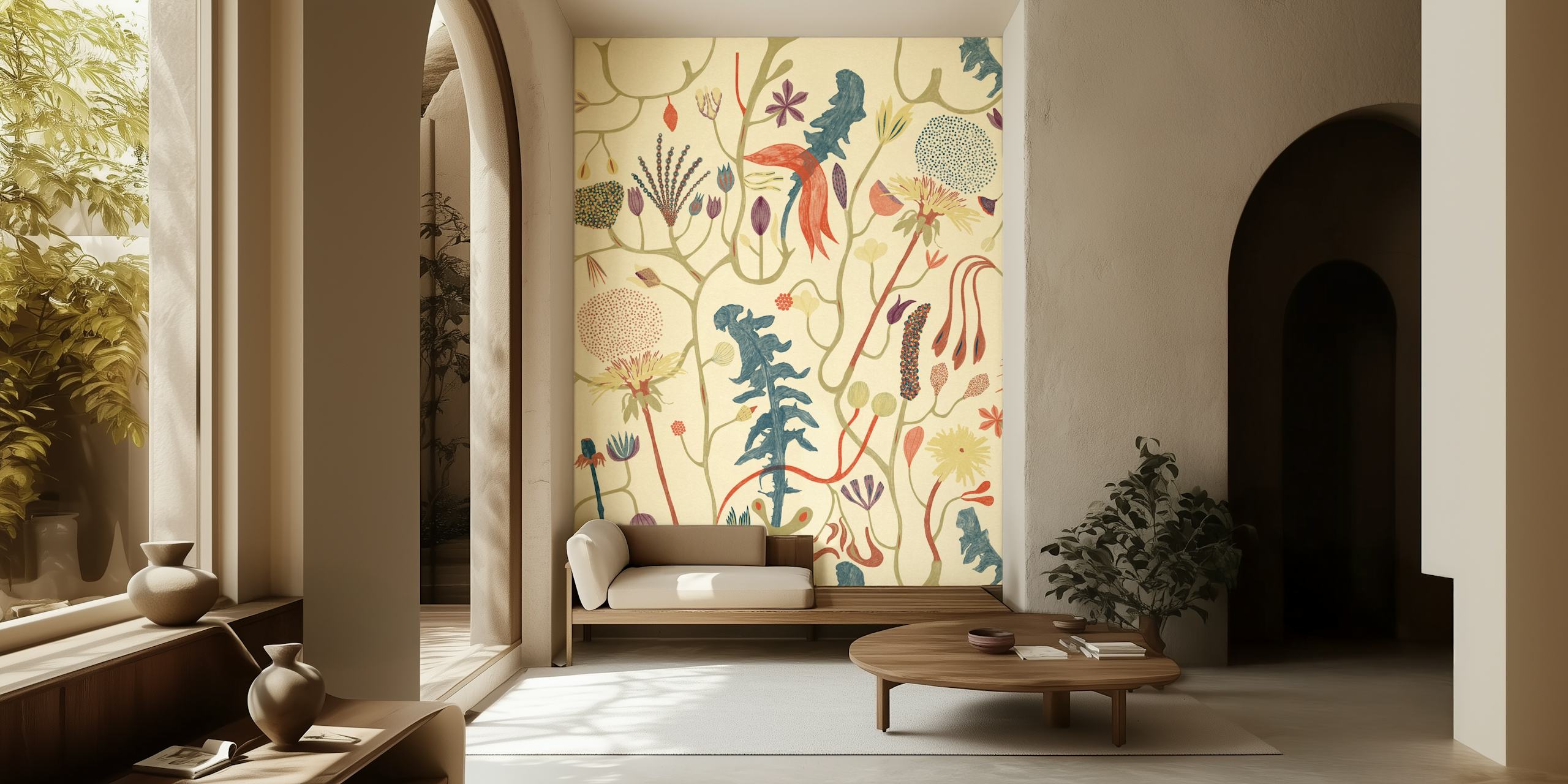 Floral patterned wallpaper design in a room