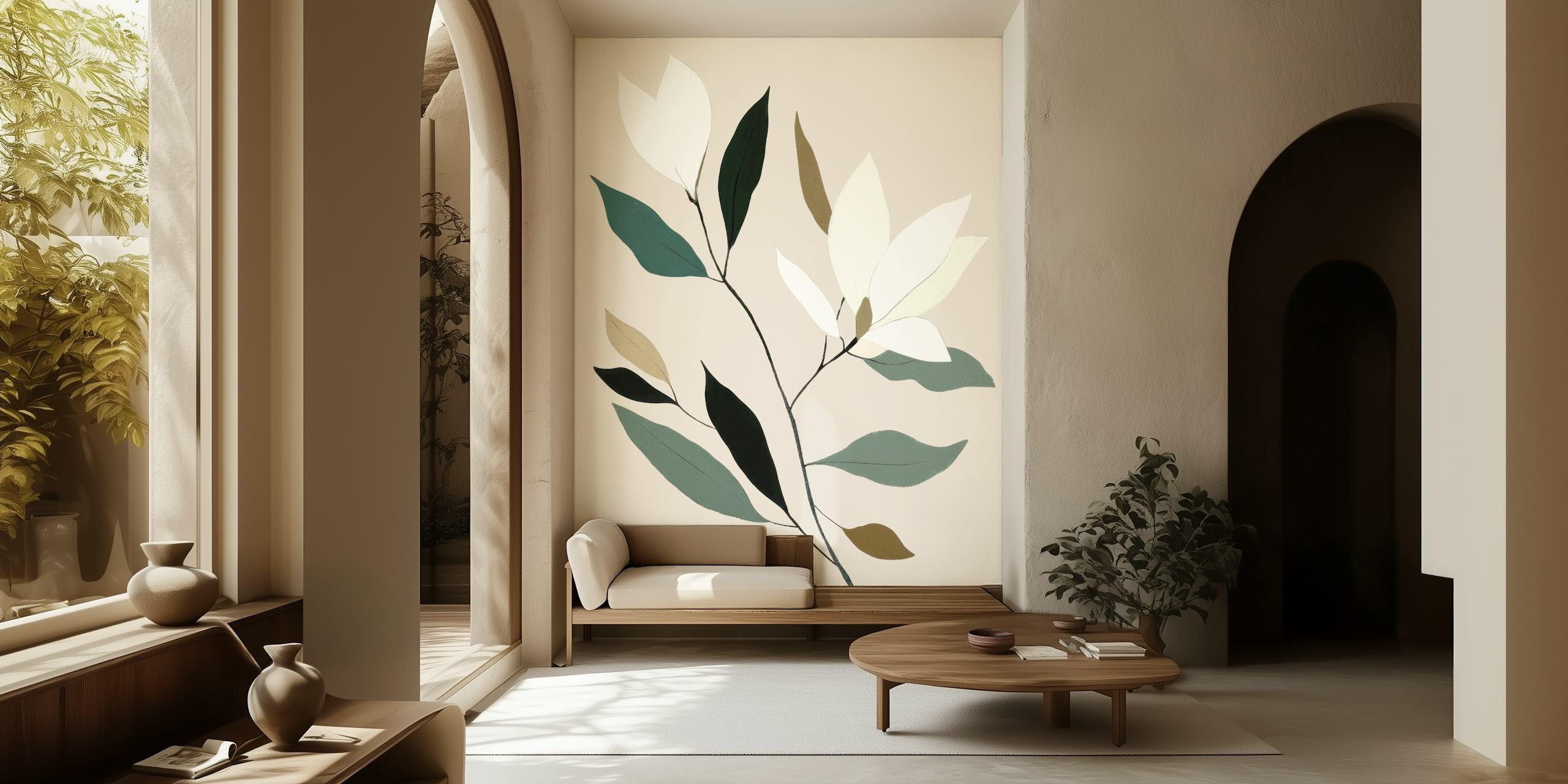 Elegant Magnolia Flower behang in een kamer