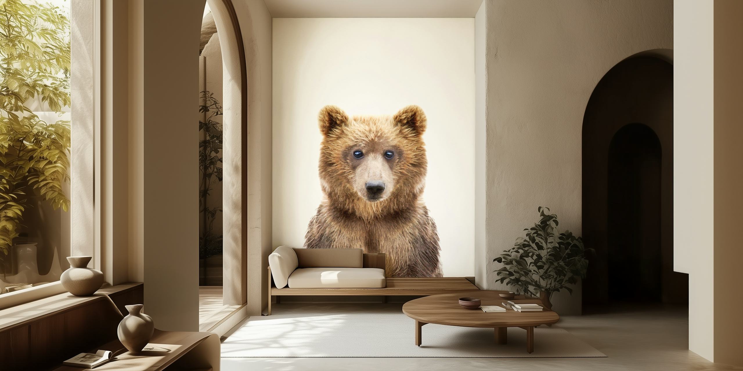 Cute baby bear portrait, brown tones, animal wallpaper