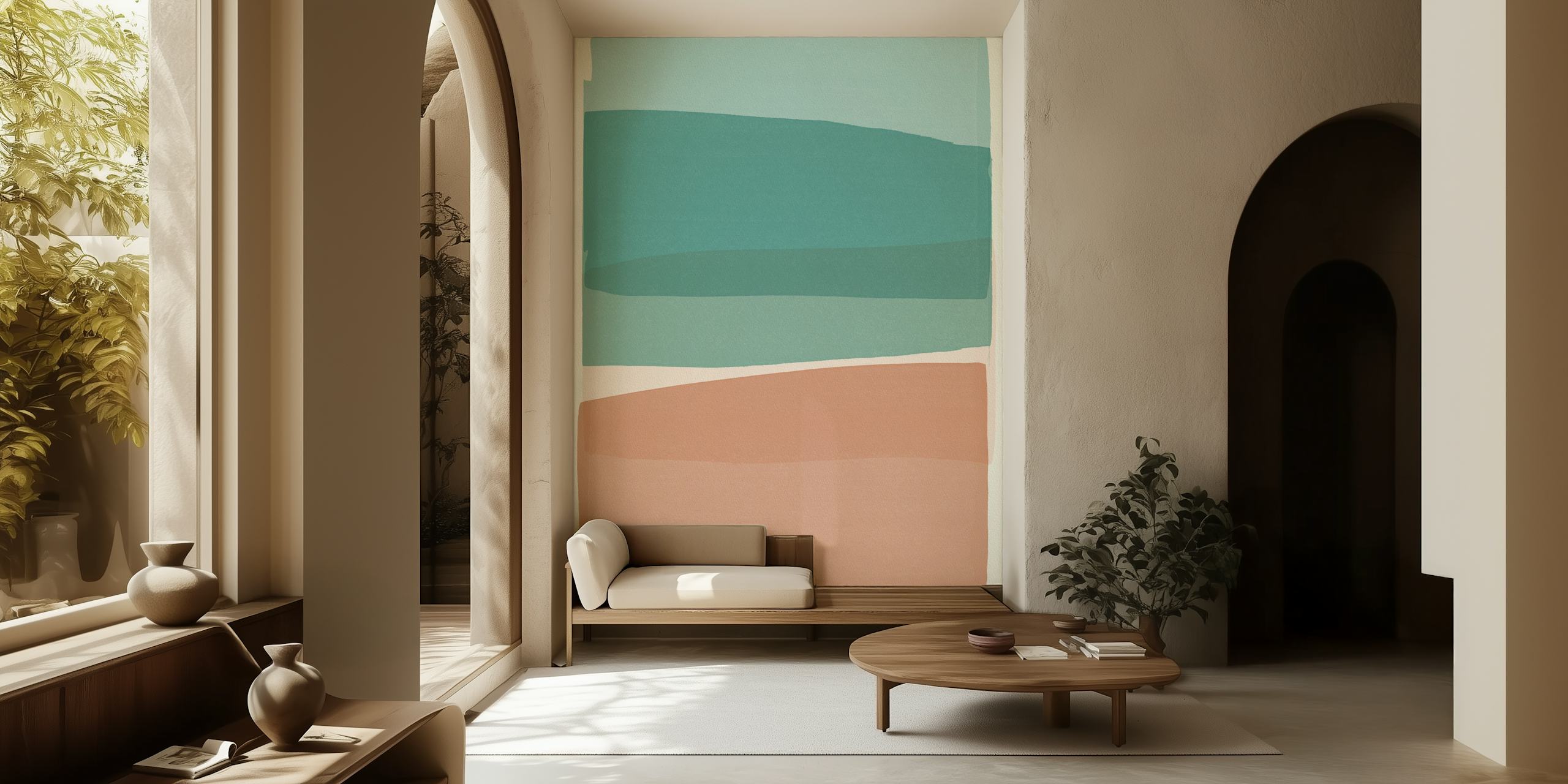 Abstract turquoise and pink blocks wallpaper