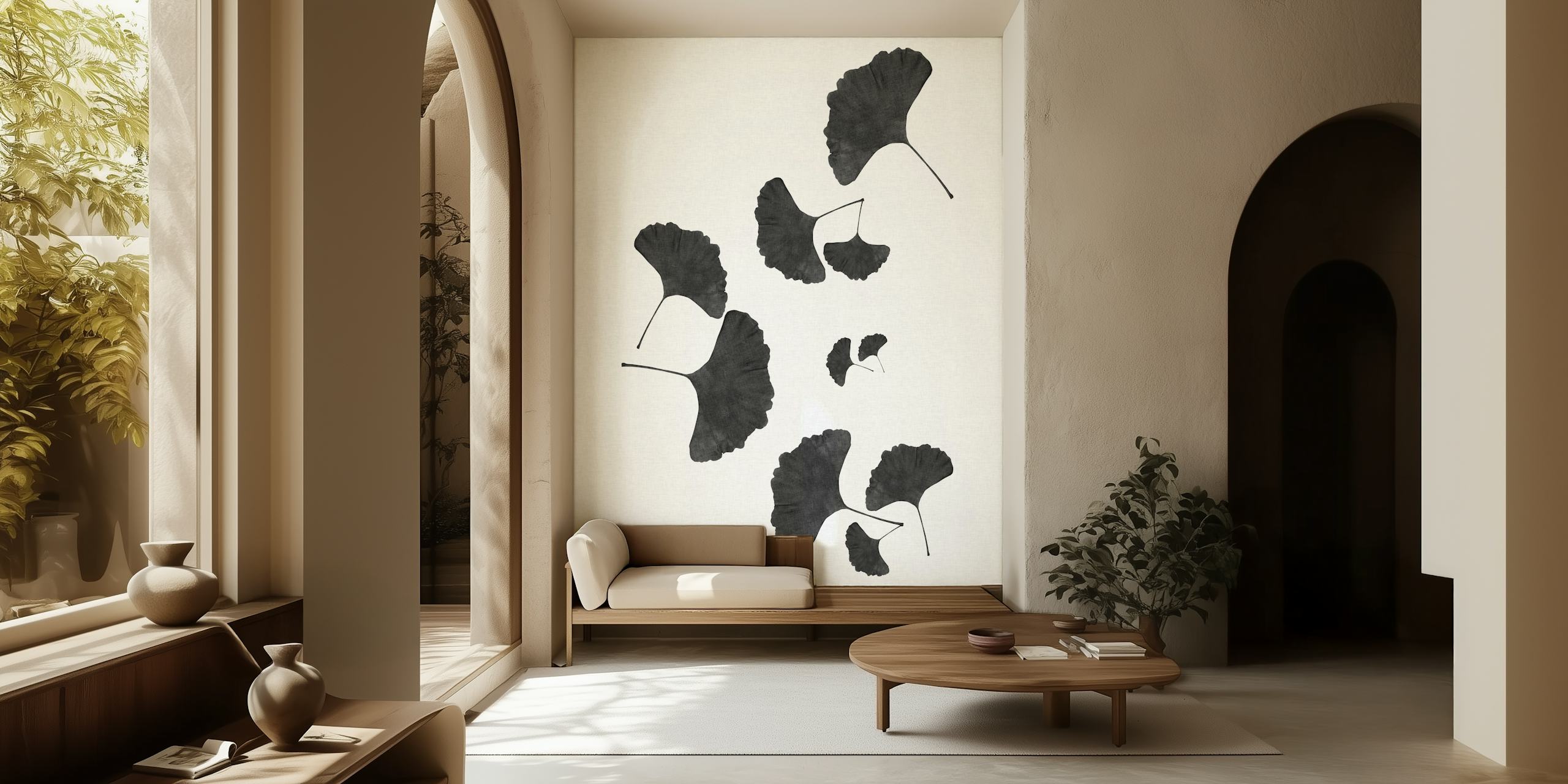 Ginkgo leaves in black and white wallpaper design