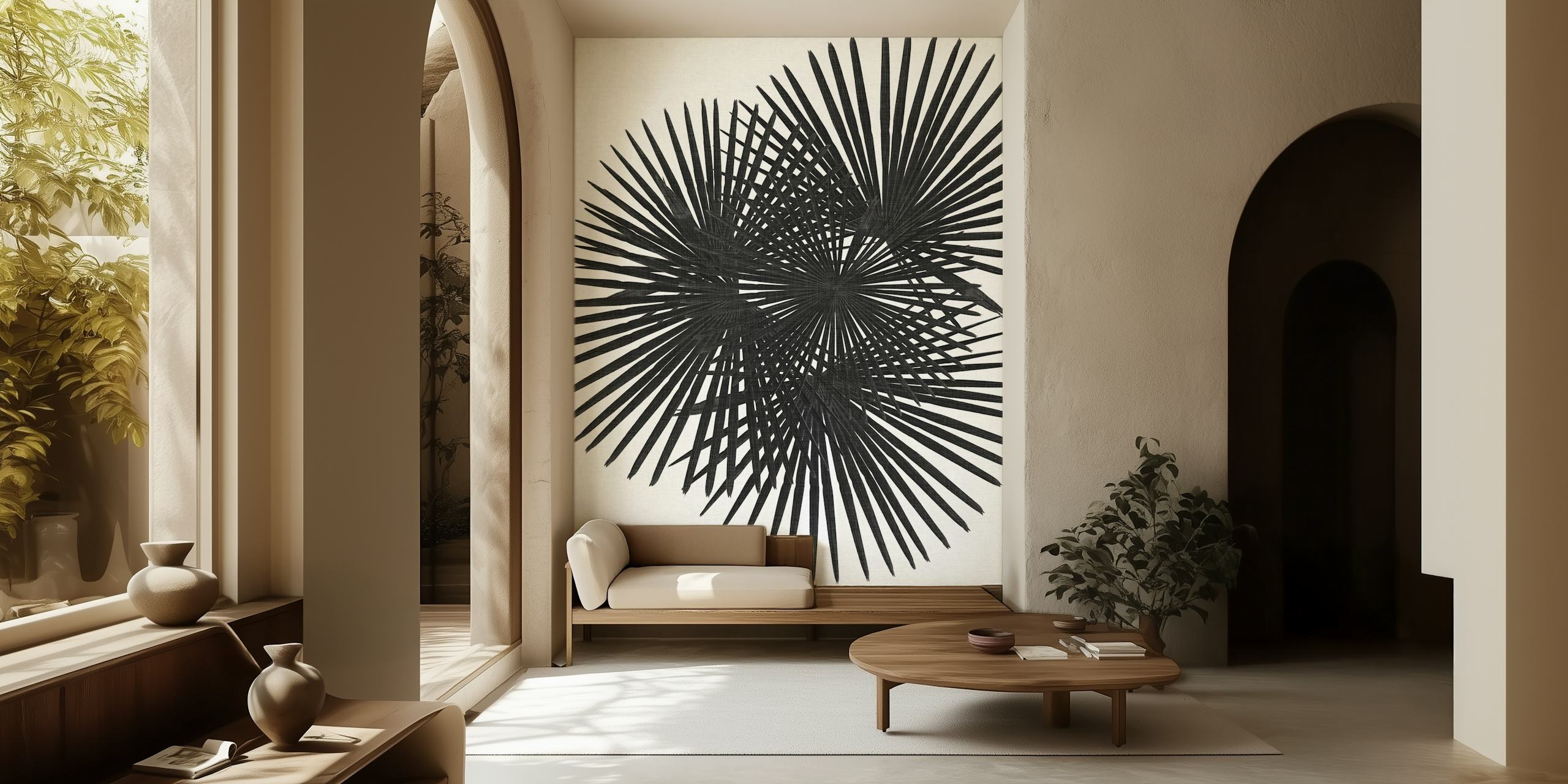 Ταπετσαρία Fan Palm Black & White σε ένα δωμάτιο