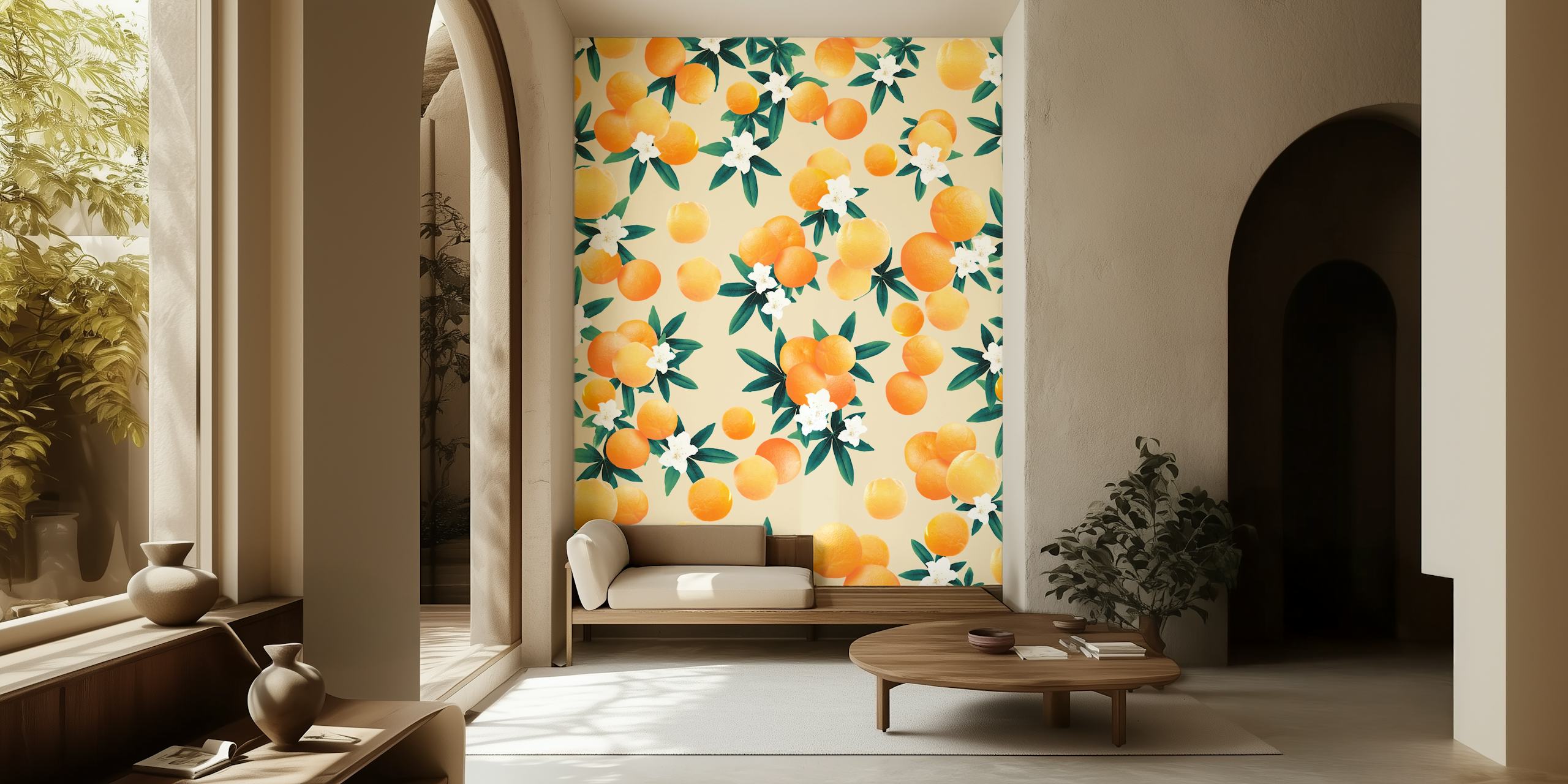 Carta da parati Orange Twist Flower Vibes in una stanza