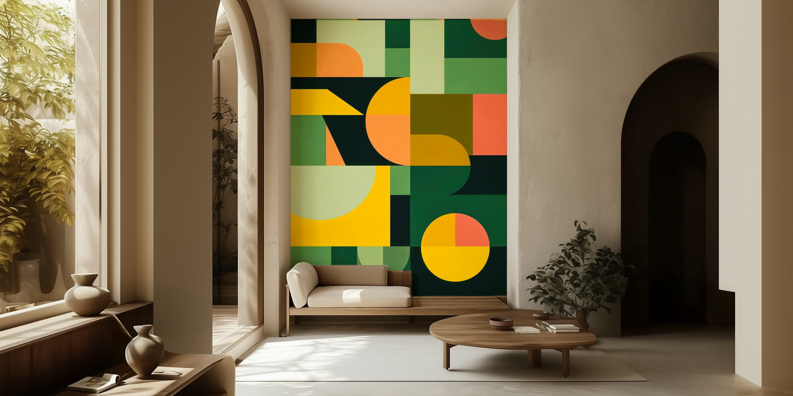 Playful geometric wallpaper u modernoj sobi