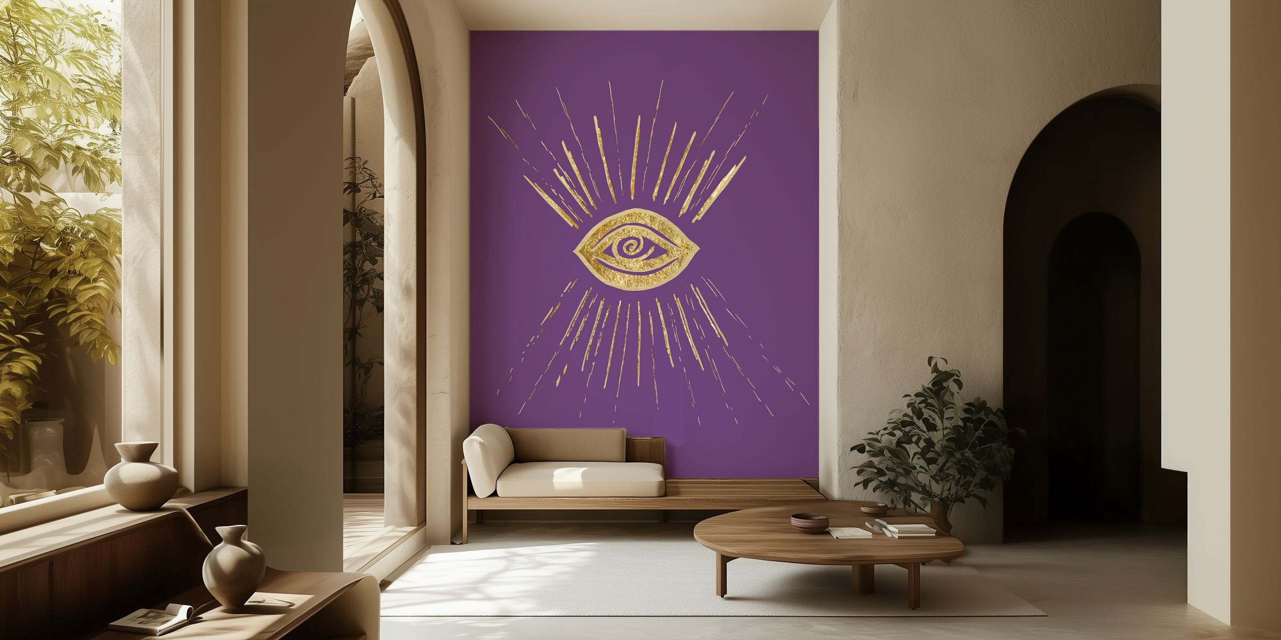 Evil Eye Gold on Purple carta da parati in una stanza
