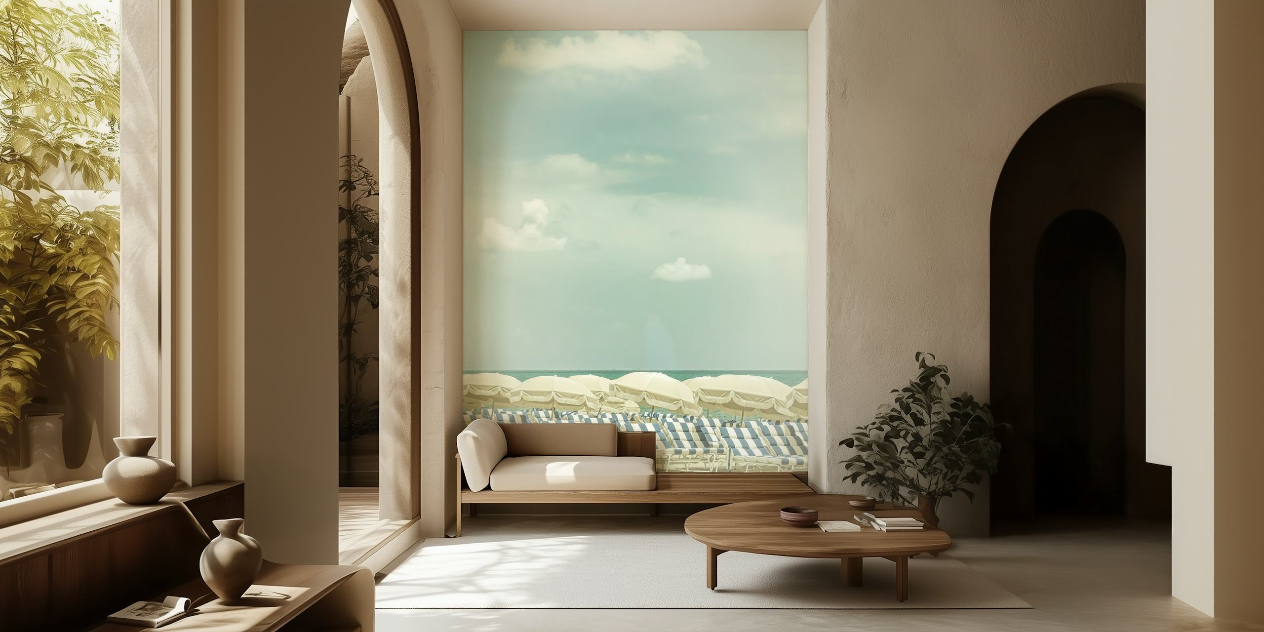 Classic Vintage Seaside Scene Wallpaper - Nostalgic Beach Era