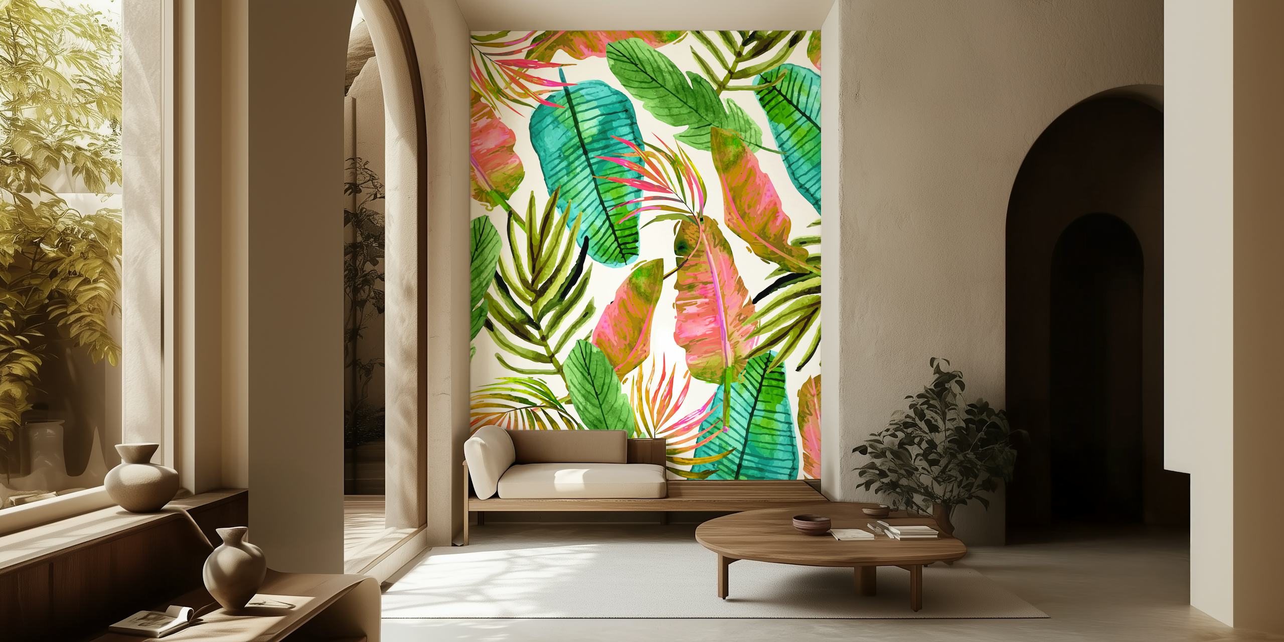Colorful leaves wallpaper in a room