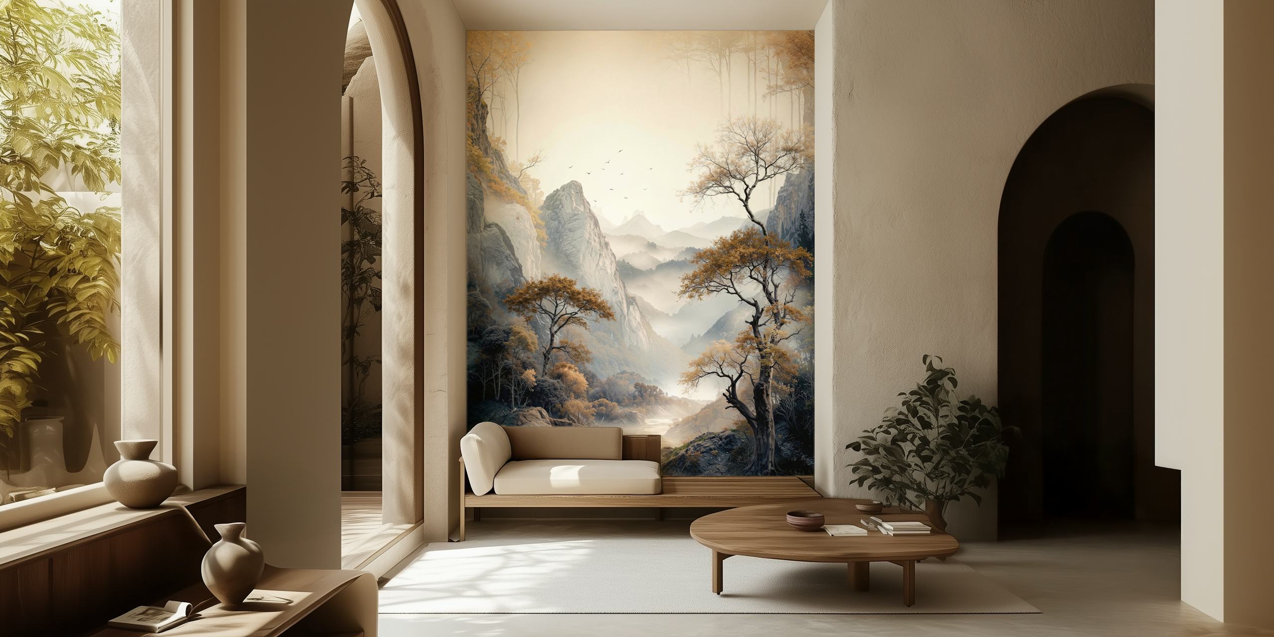 Papel pintado Golden Tree Serenity en una sala de estar