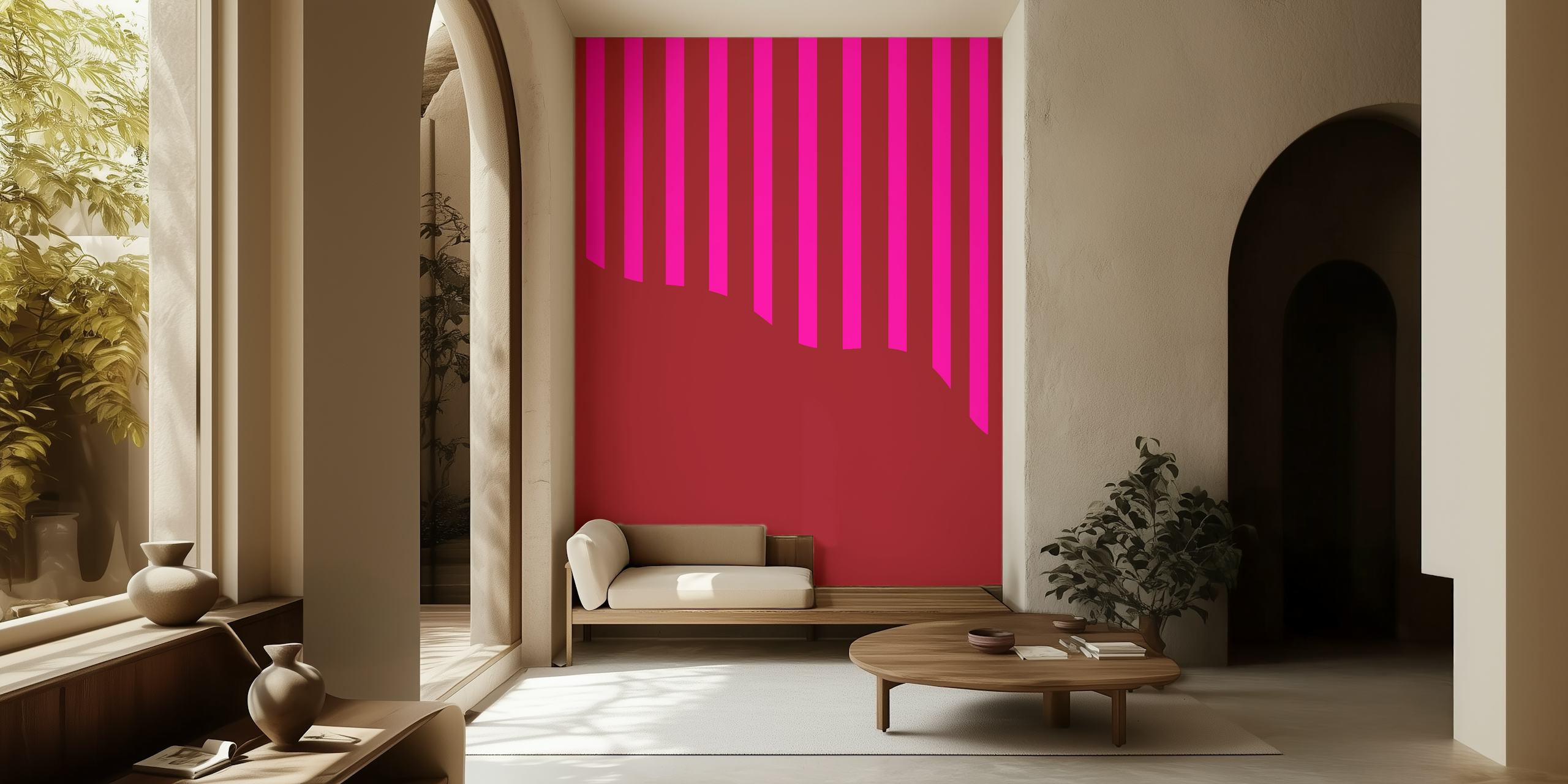 Papel de parede Fuchsia Vertical Stripes em um quarto