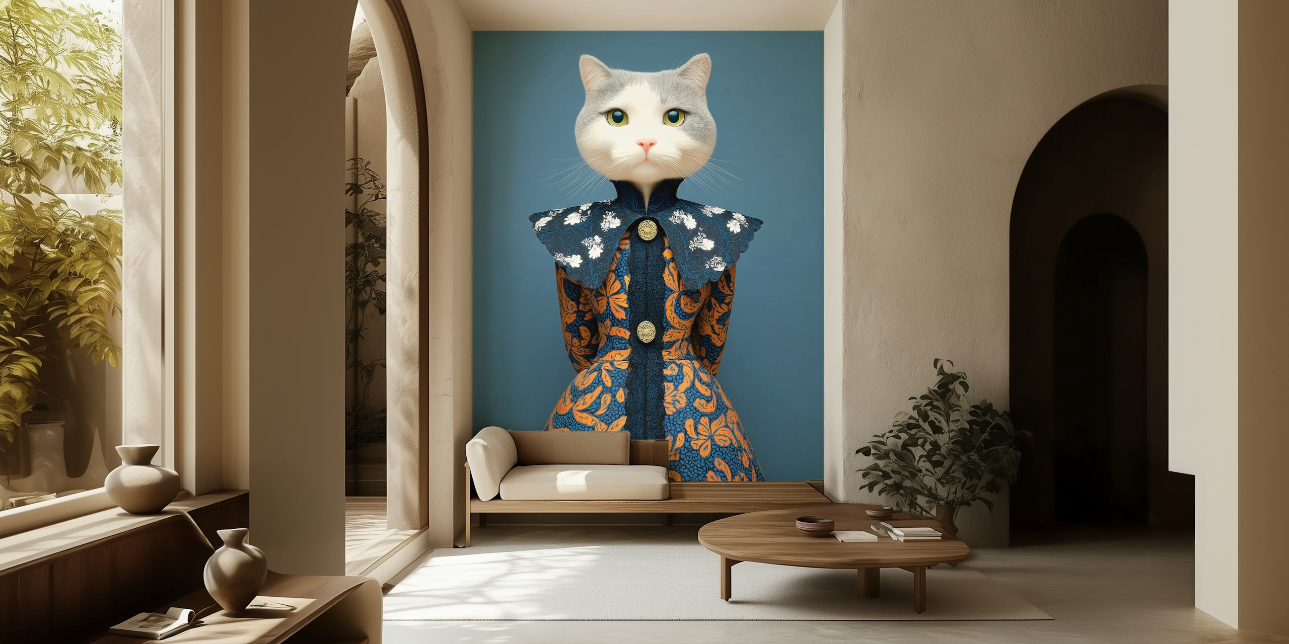 Papel tapiz Aristocratic Cat Charm exhibido en una habitación
