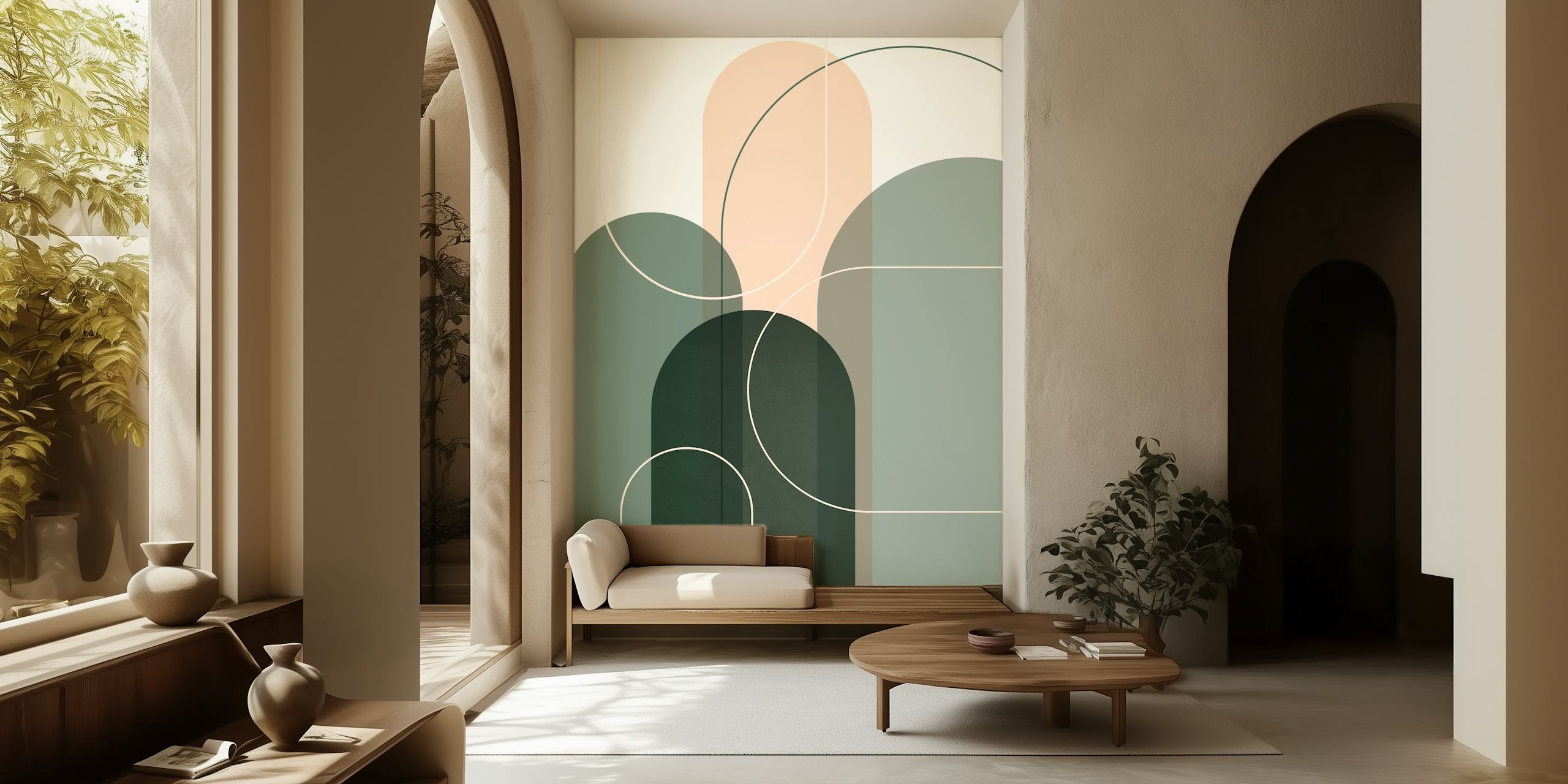 Sage Green Flow 2 wallpaper in a modern room