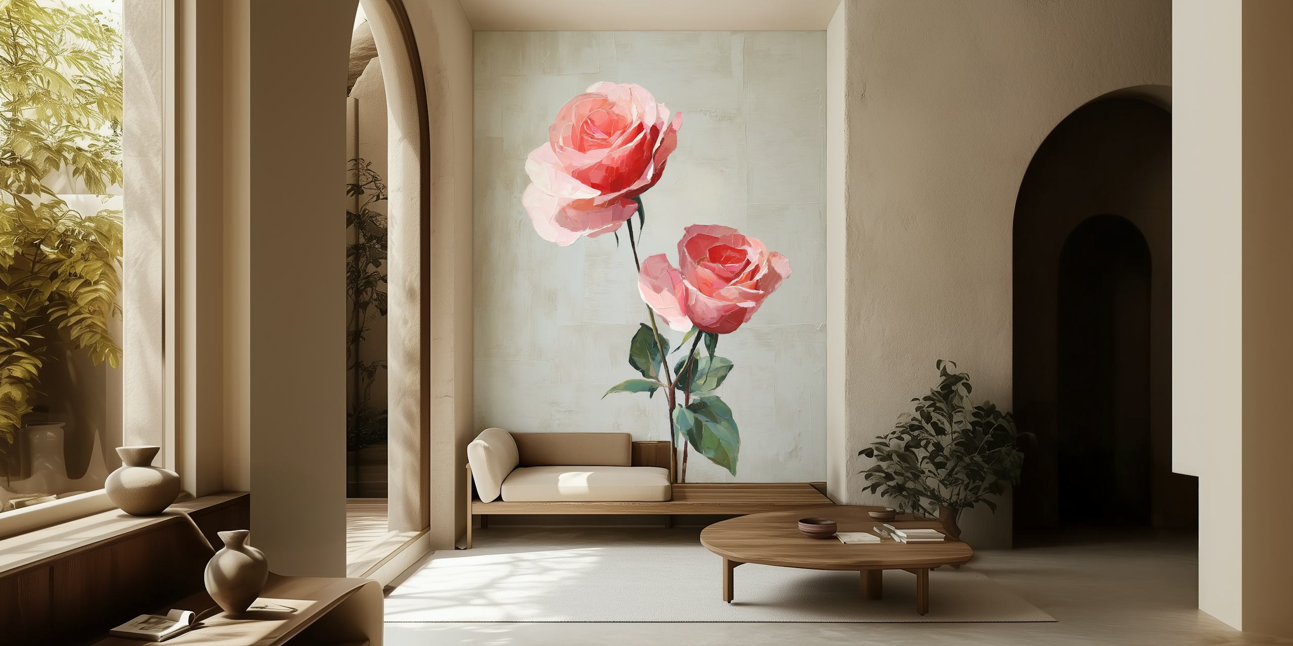 Pink Rose Harmony -tapetti, joka esittelee kahta kukkaa