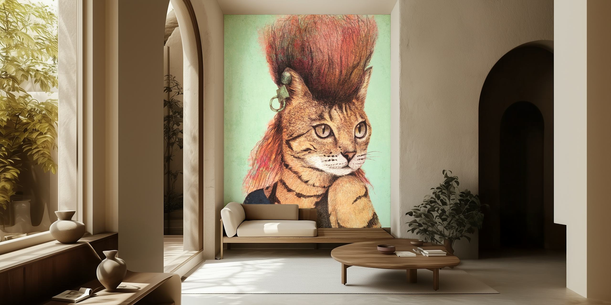 Carta da parati illustrata di Caty II con acconciatura punk
