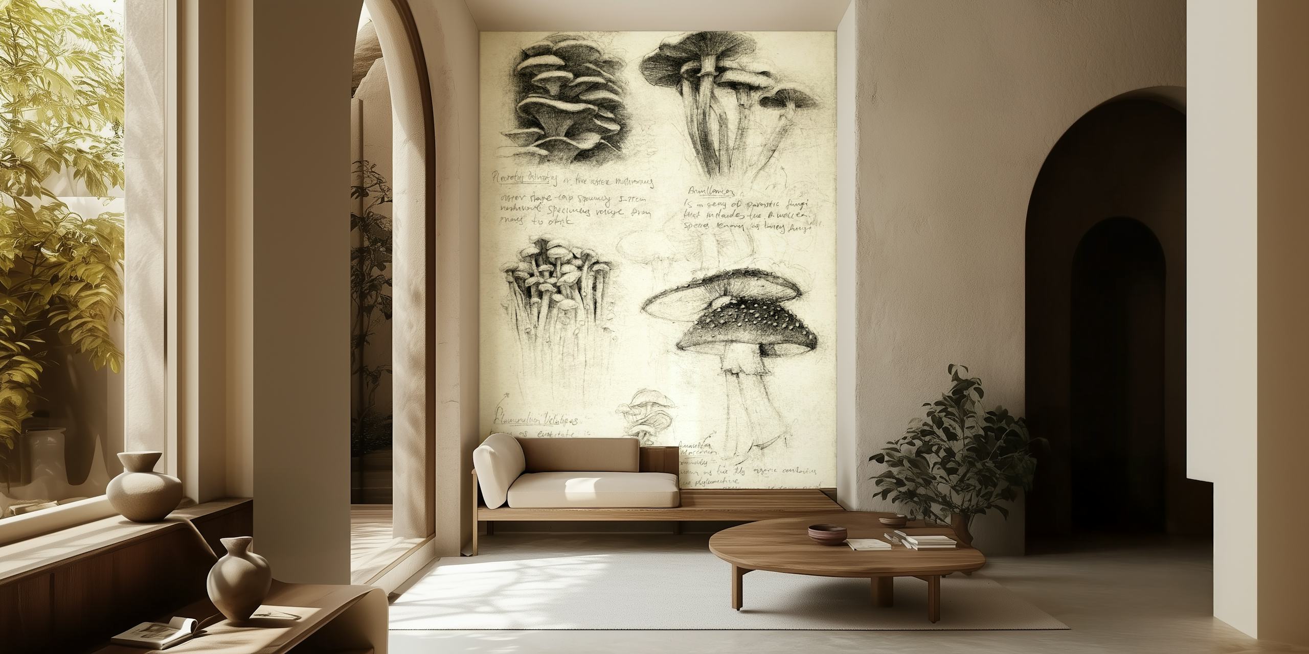 Schizzo vintage di varie illustrazioni di funghi per il murale