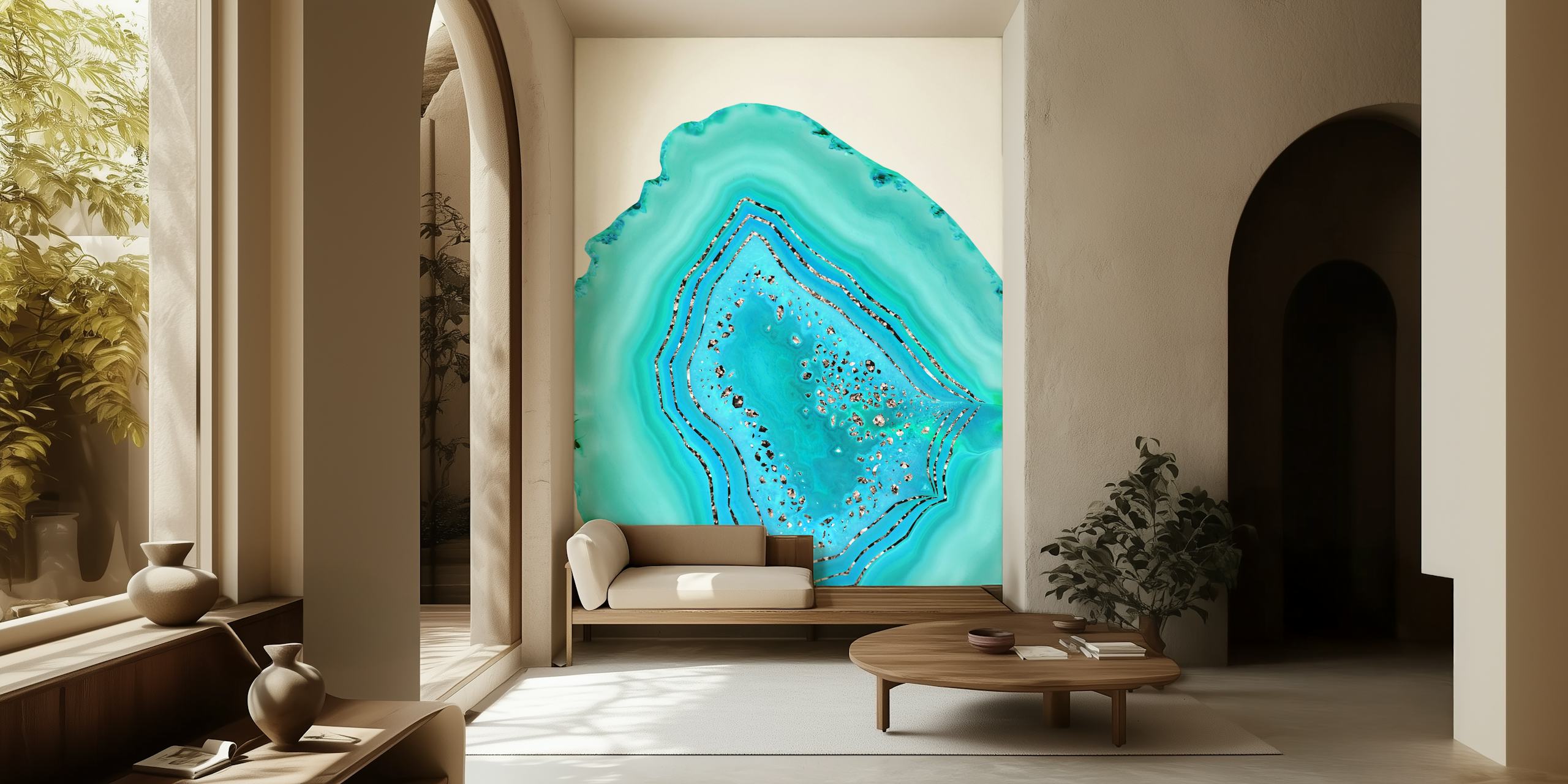 Aqua Rose Gold Agate Glitter ταπετσαρία σε ένα δωμάτιο