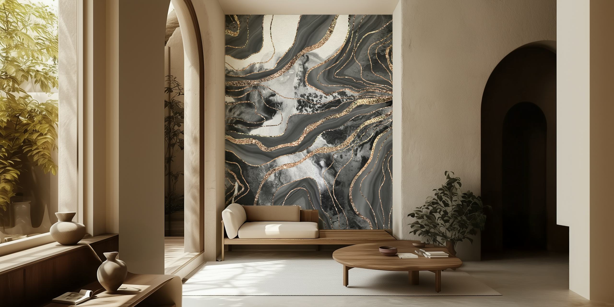 Liquid marble agate glitter wallpaper in a room