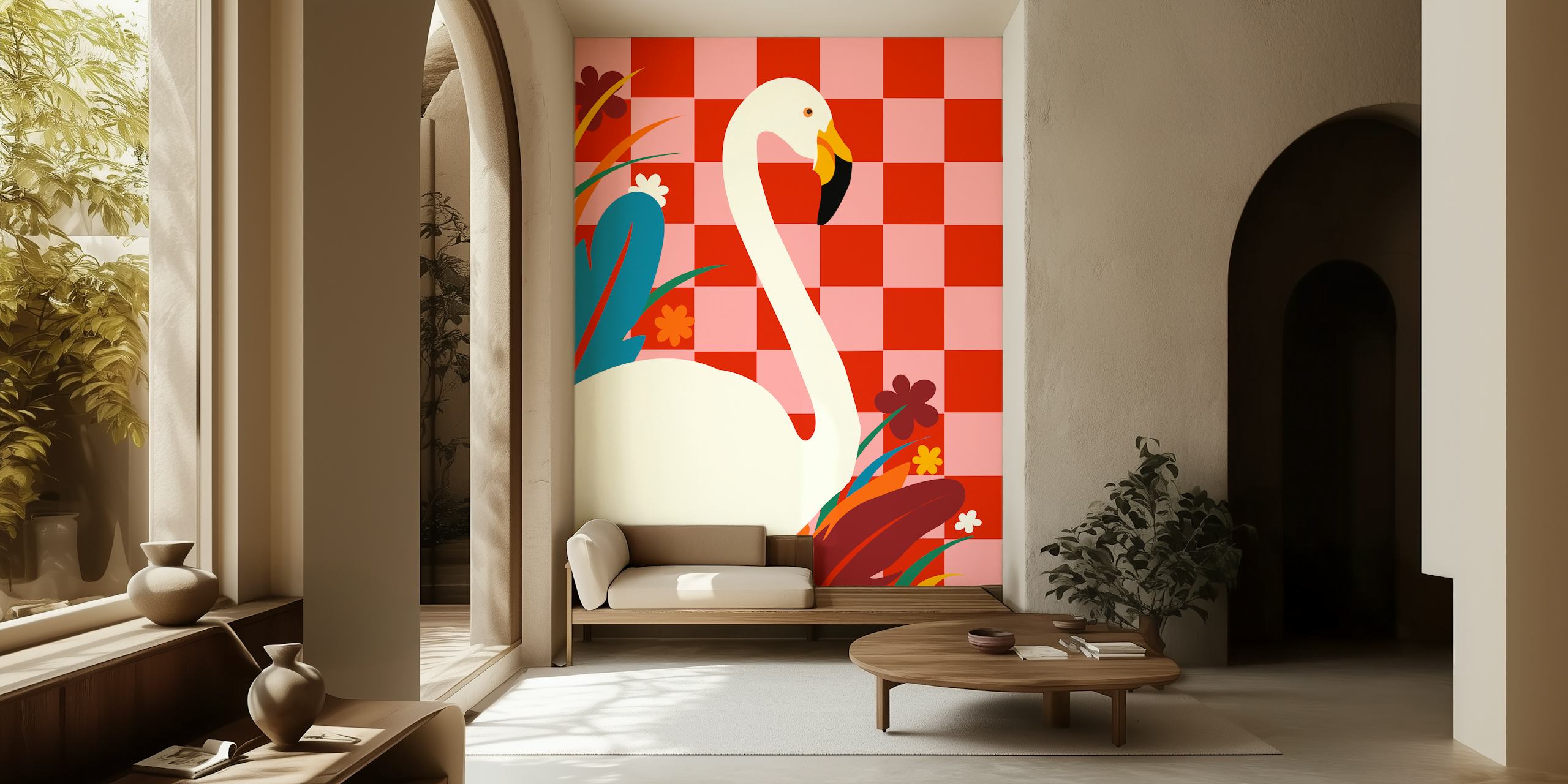 Checkers & The Great Egret wallpaper in a room