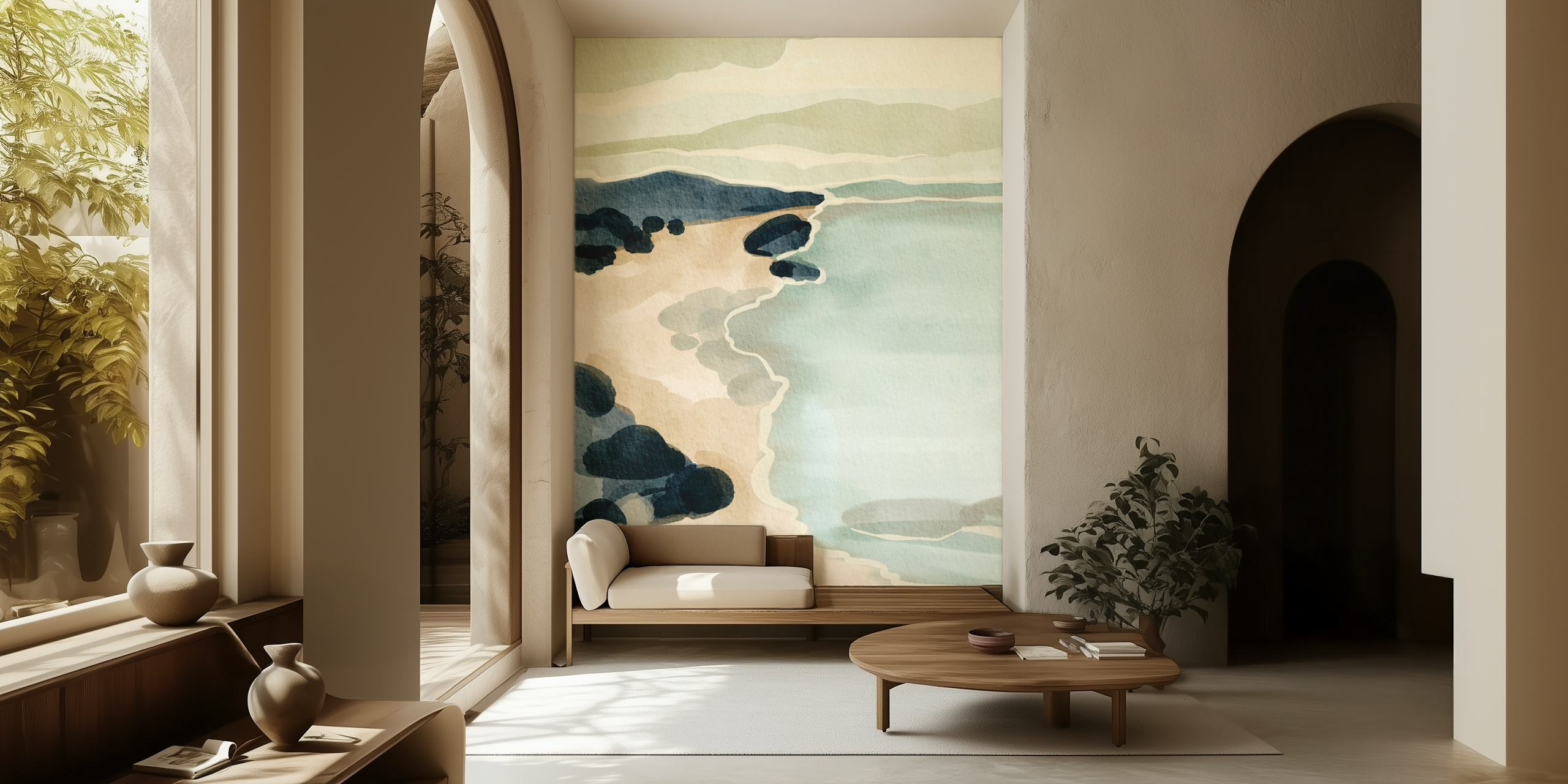 Pastel Coastal Escape Tapete in einem Raum