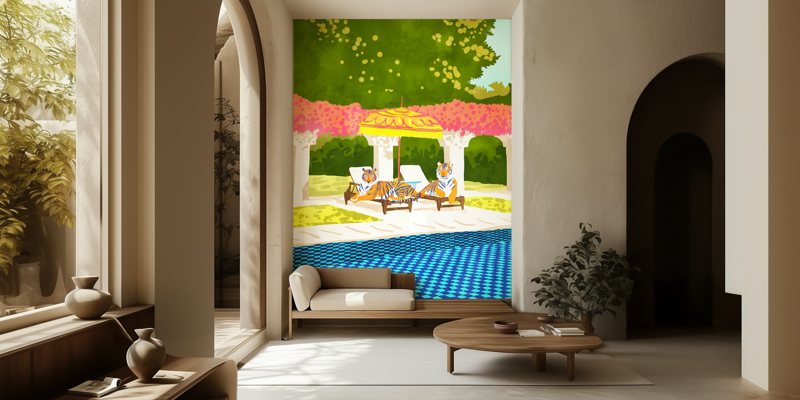 Tiger Vacay wallpaper in a vibrant room