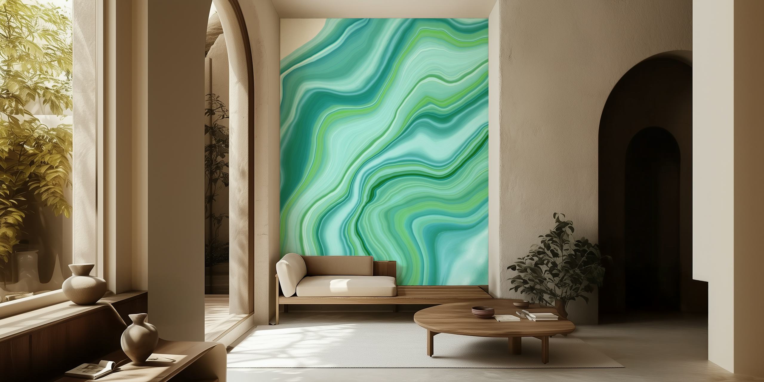 Liquid Emerald Green Agate wallpaper in a room