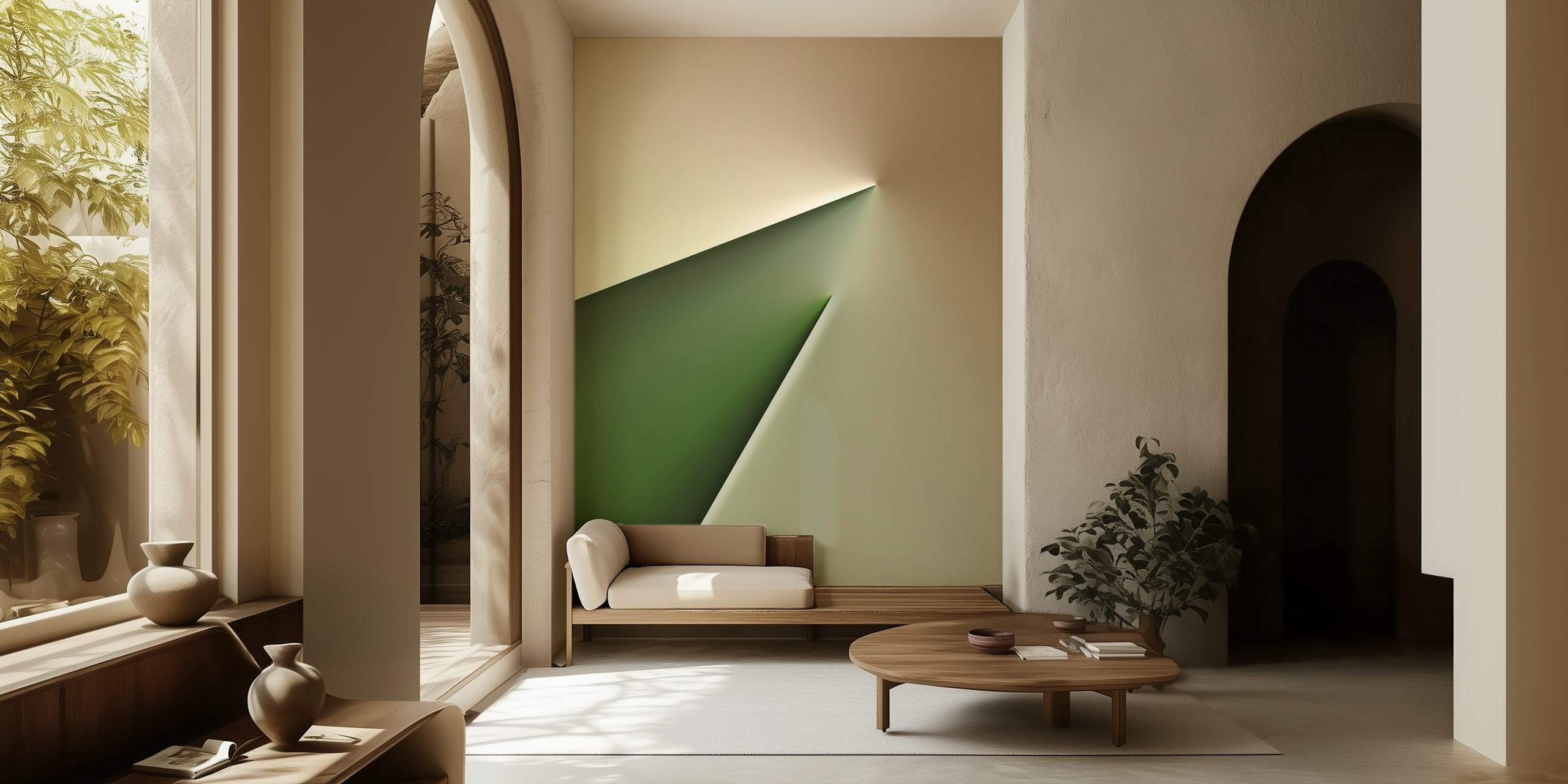Geometric light green and beige wallpaper