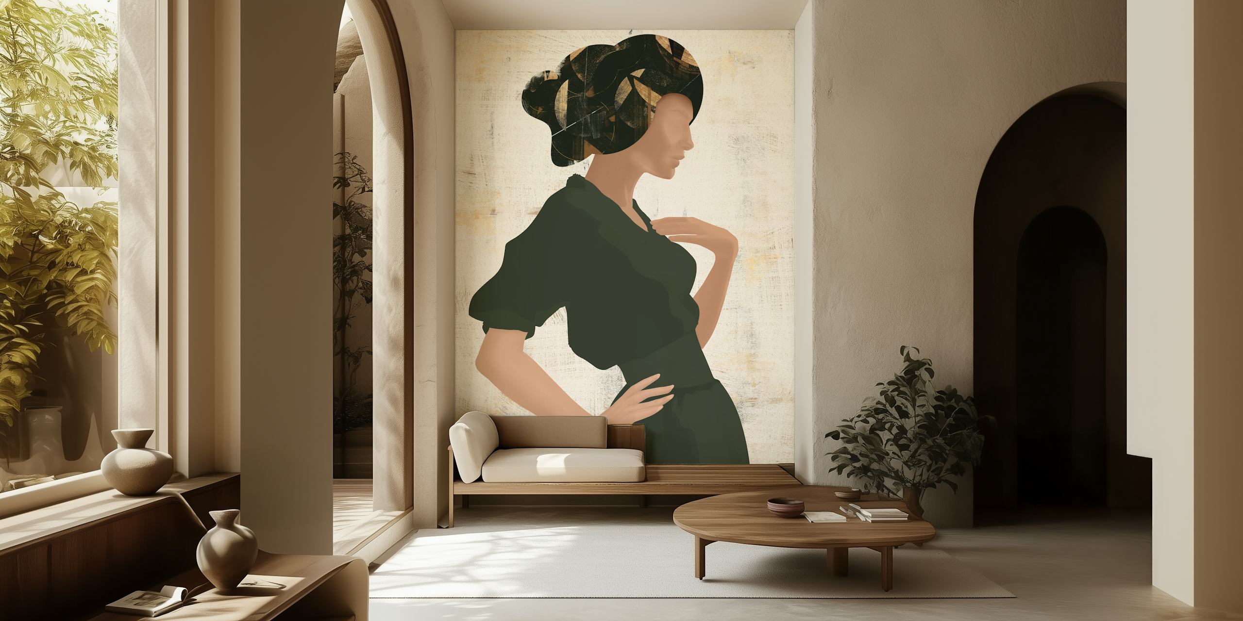 Elegant woman silhouette on a textured background wallpaper
