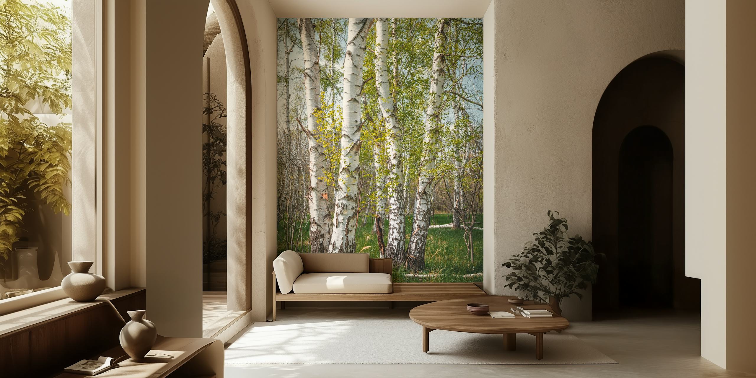 Birch trees wallpaper in a room setting