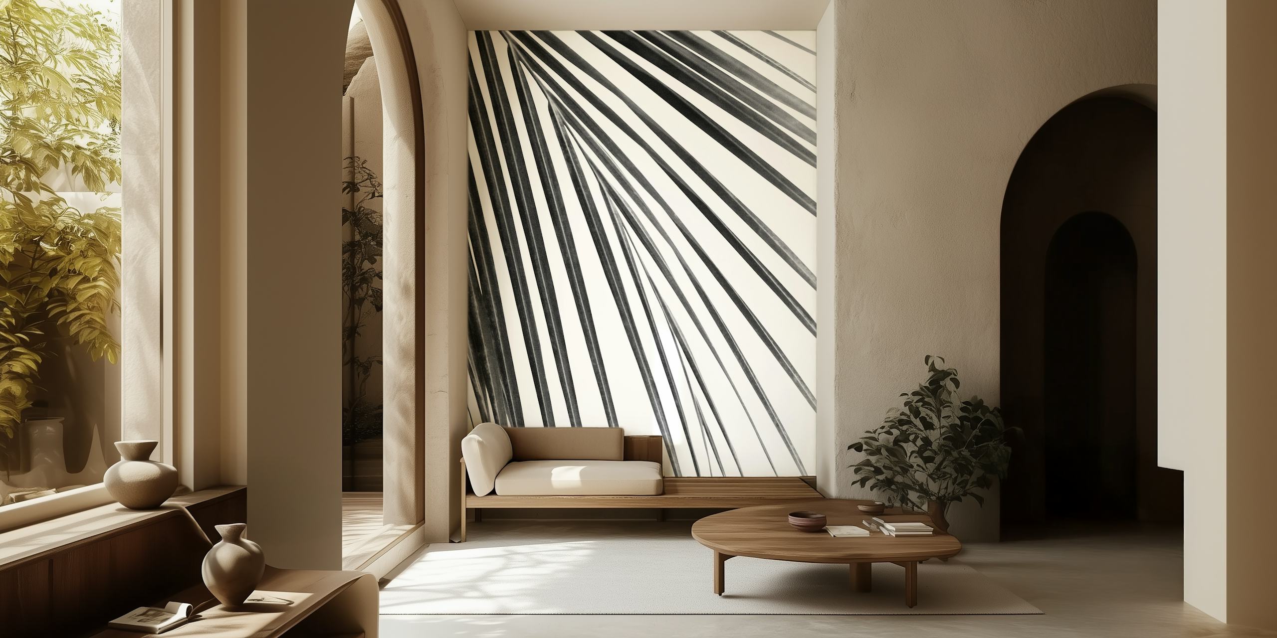 Black and white palm leaf pattern wallpaper