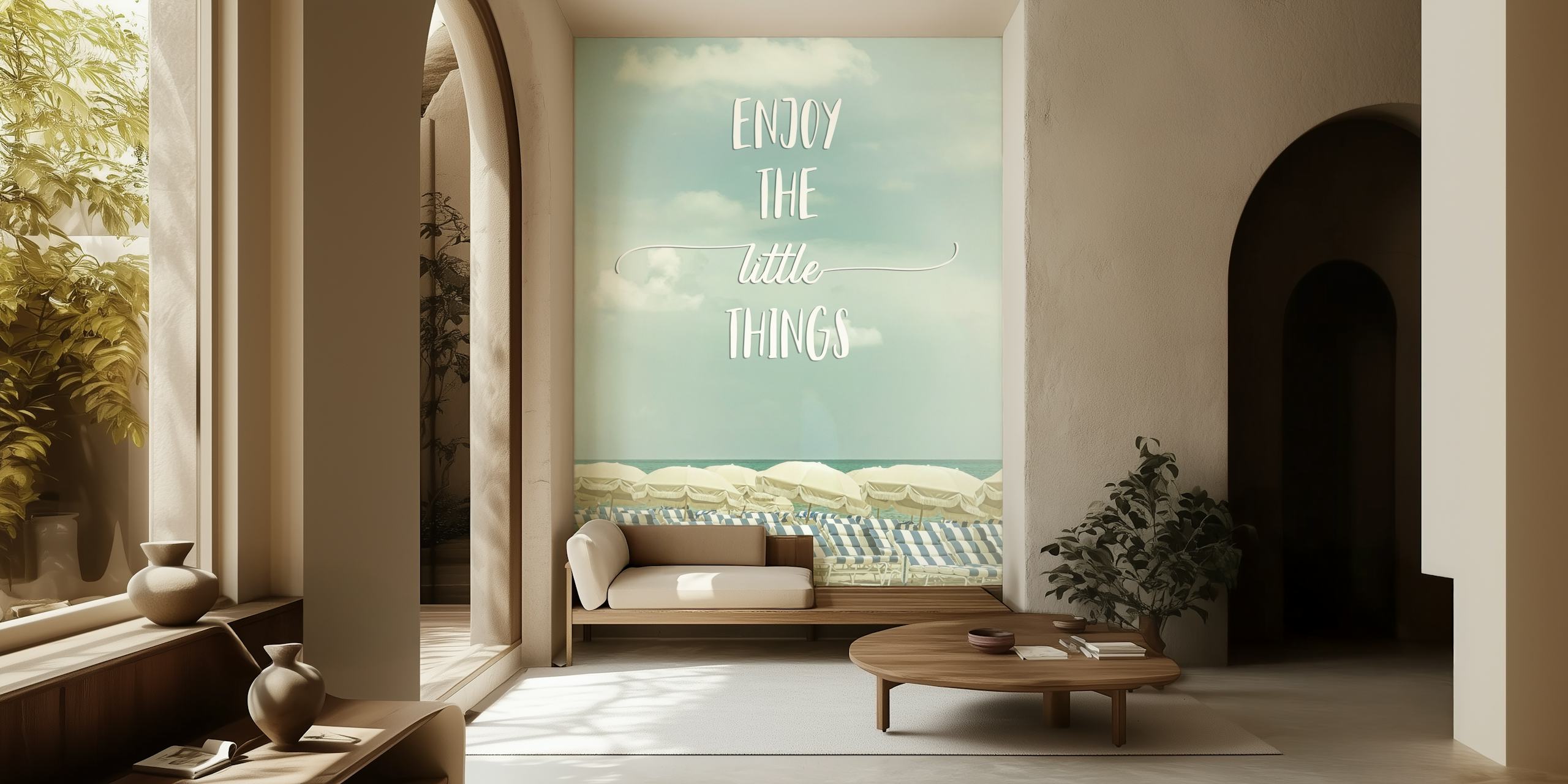 Beachscape Little Things Fotobehang Met Tekst Enjoy The Little Things Over Strandstoelen.