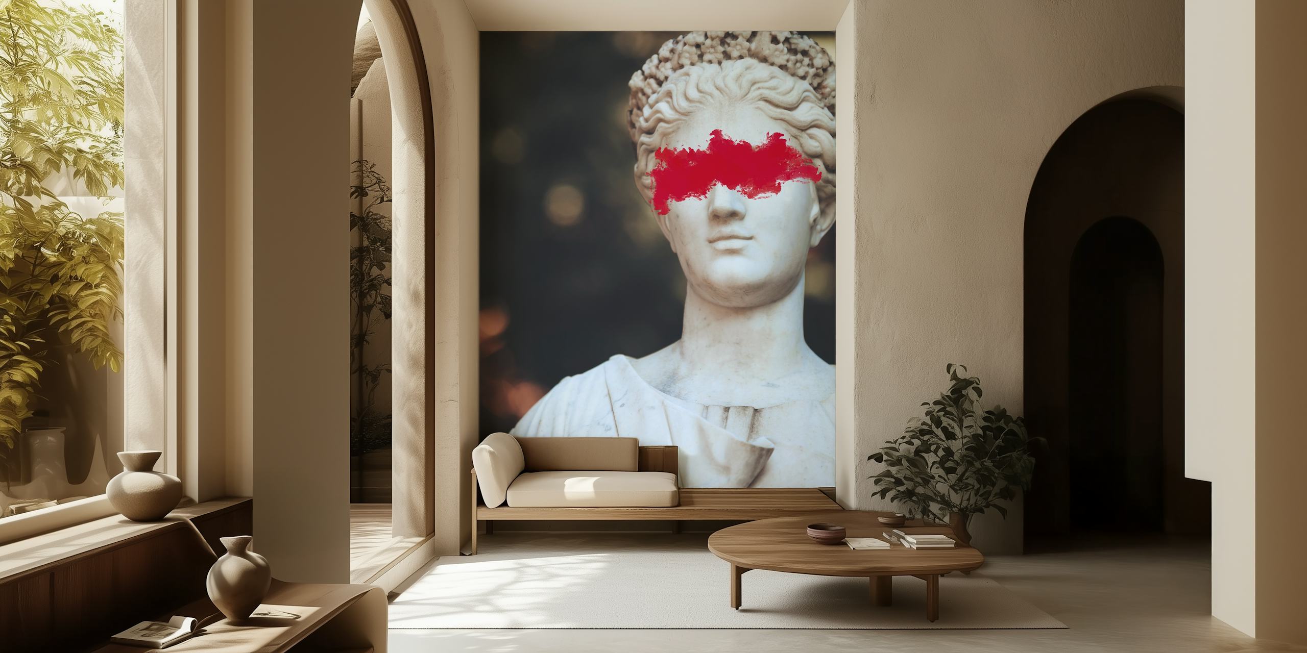Distressed Greek Statue Tapete in einem Raum