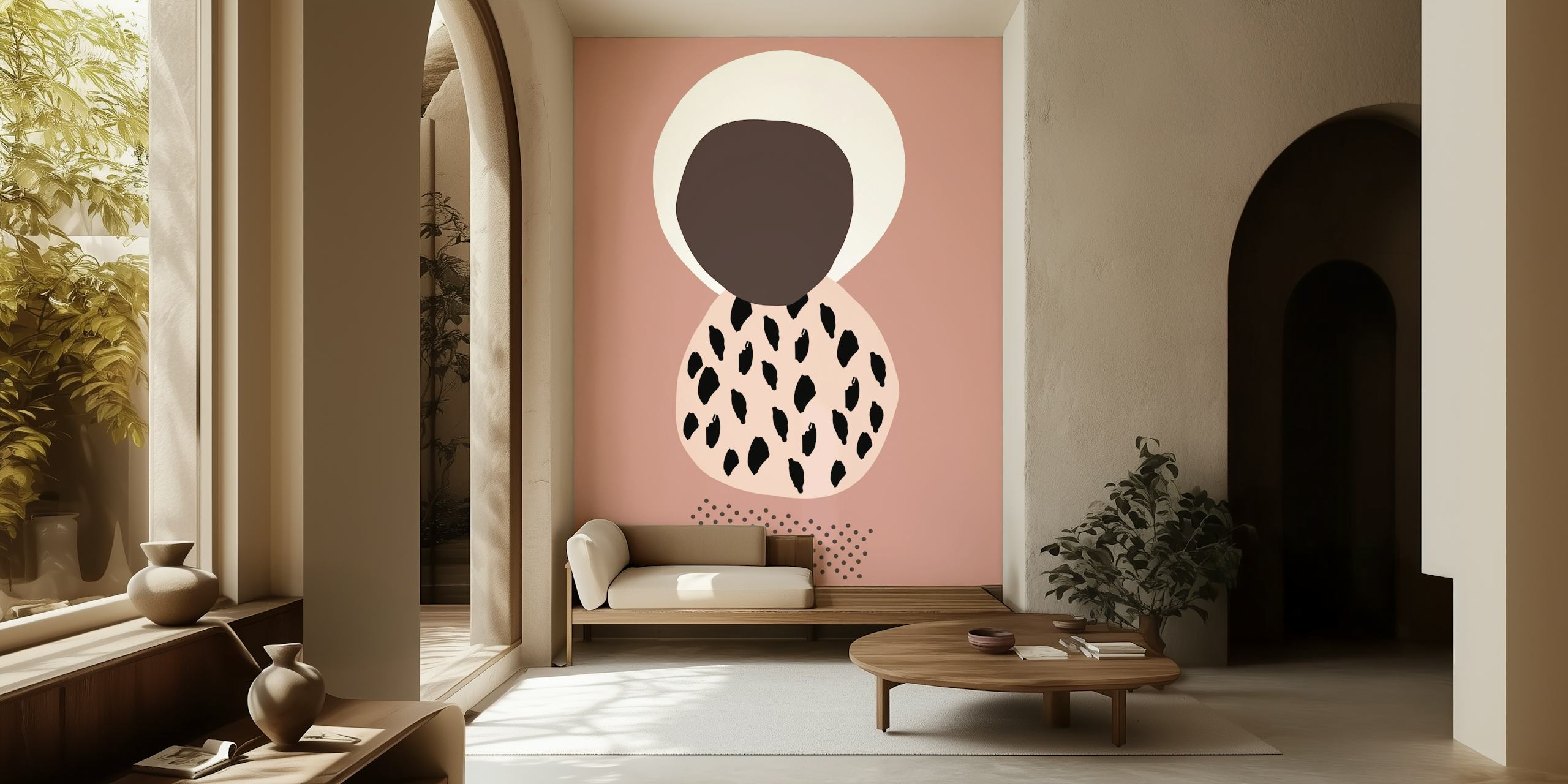 Blush Nana African Abstract zidna slika s nježno ružičastom pozadinom i odvažnim geometrijskim uzorcima
