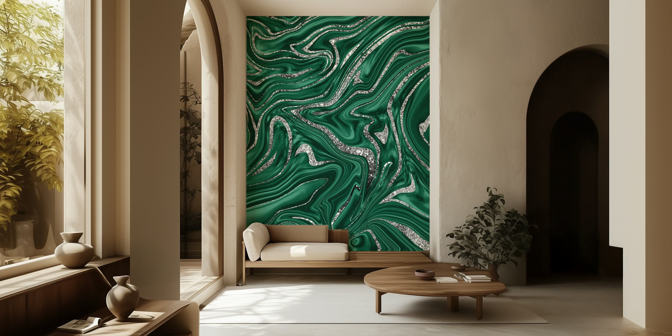 Emerald green black silver wallpaper design