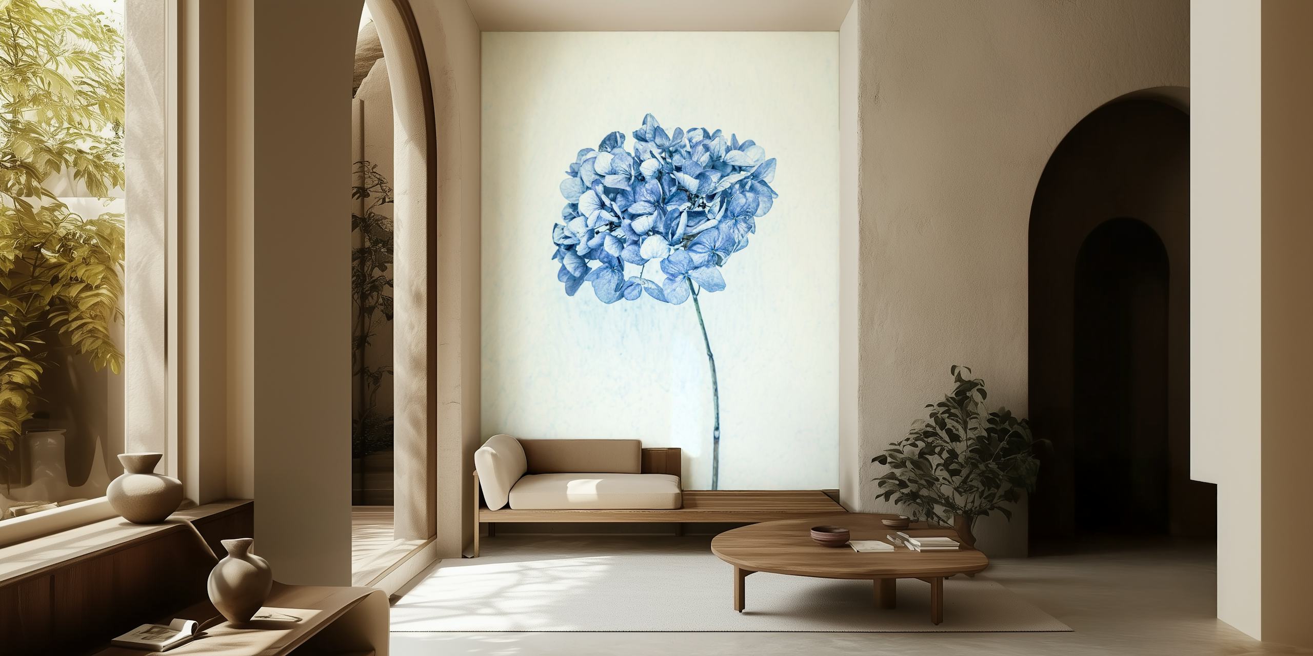 Blue hydrangea flower with delicate petals wallpaper