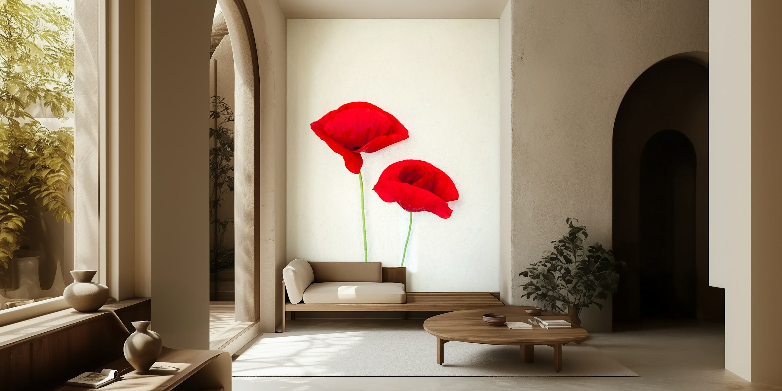 Design de papier peint Red Poppies dans une pièce
