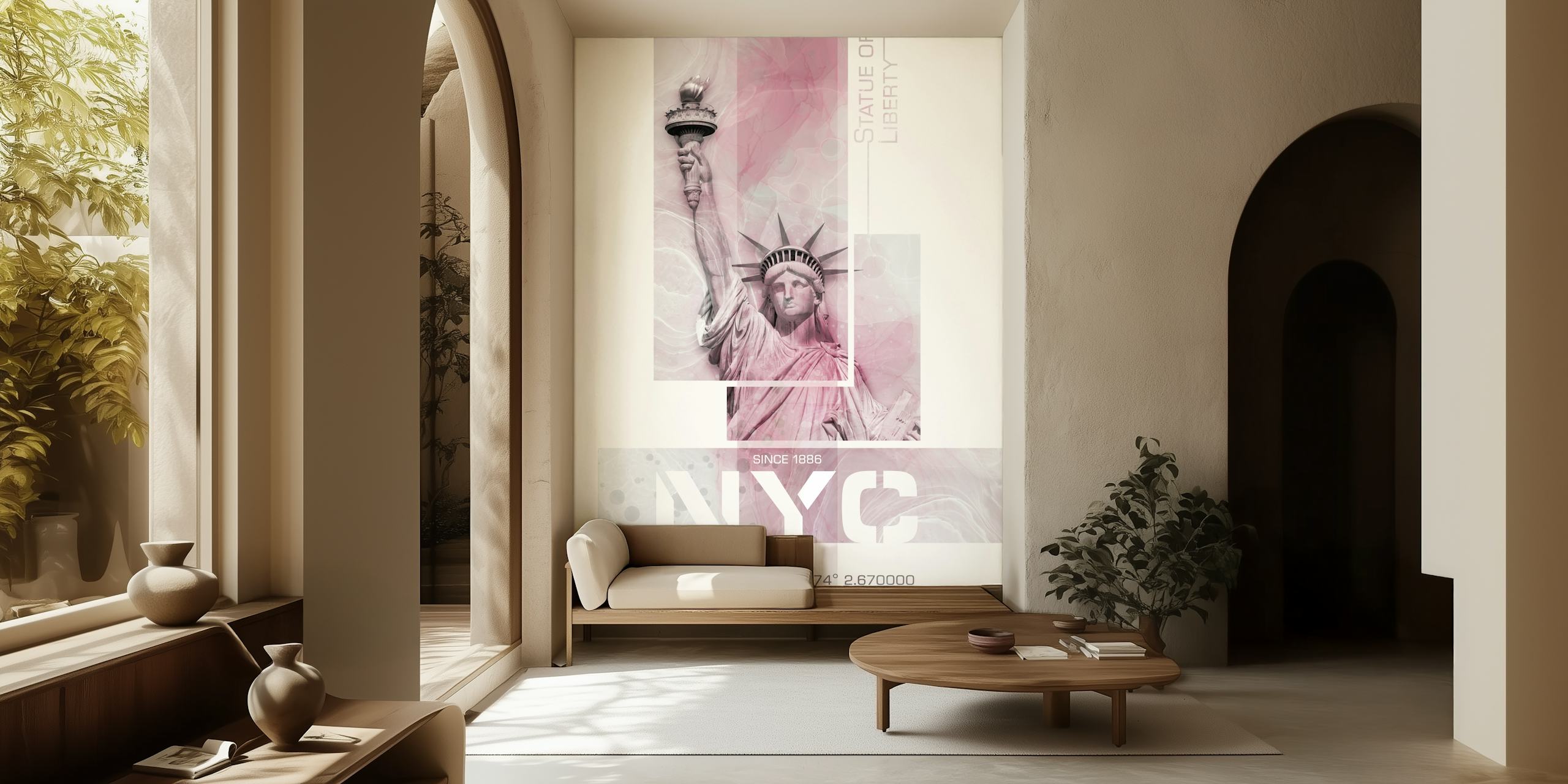 NYC Statue of Liberty rosa tapet i ett rum