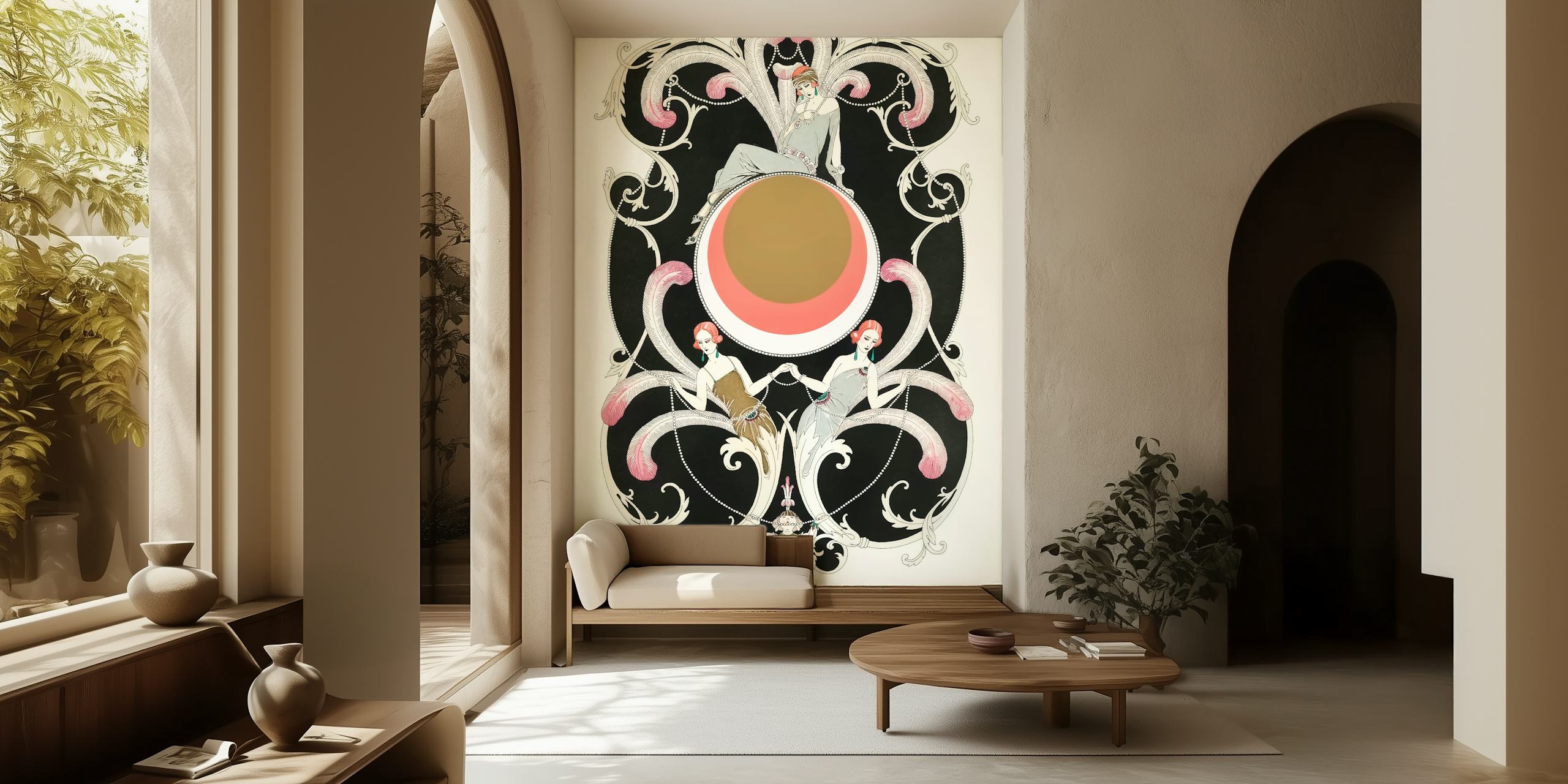 Papier peint unique et élégant Moon Ladies Art Deco Design par Happywall