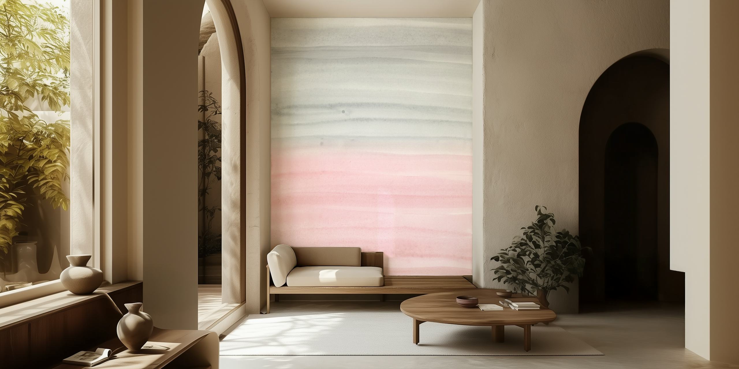 Watercolor striped wallpaper with pink and gray shades