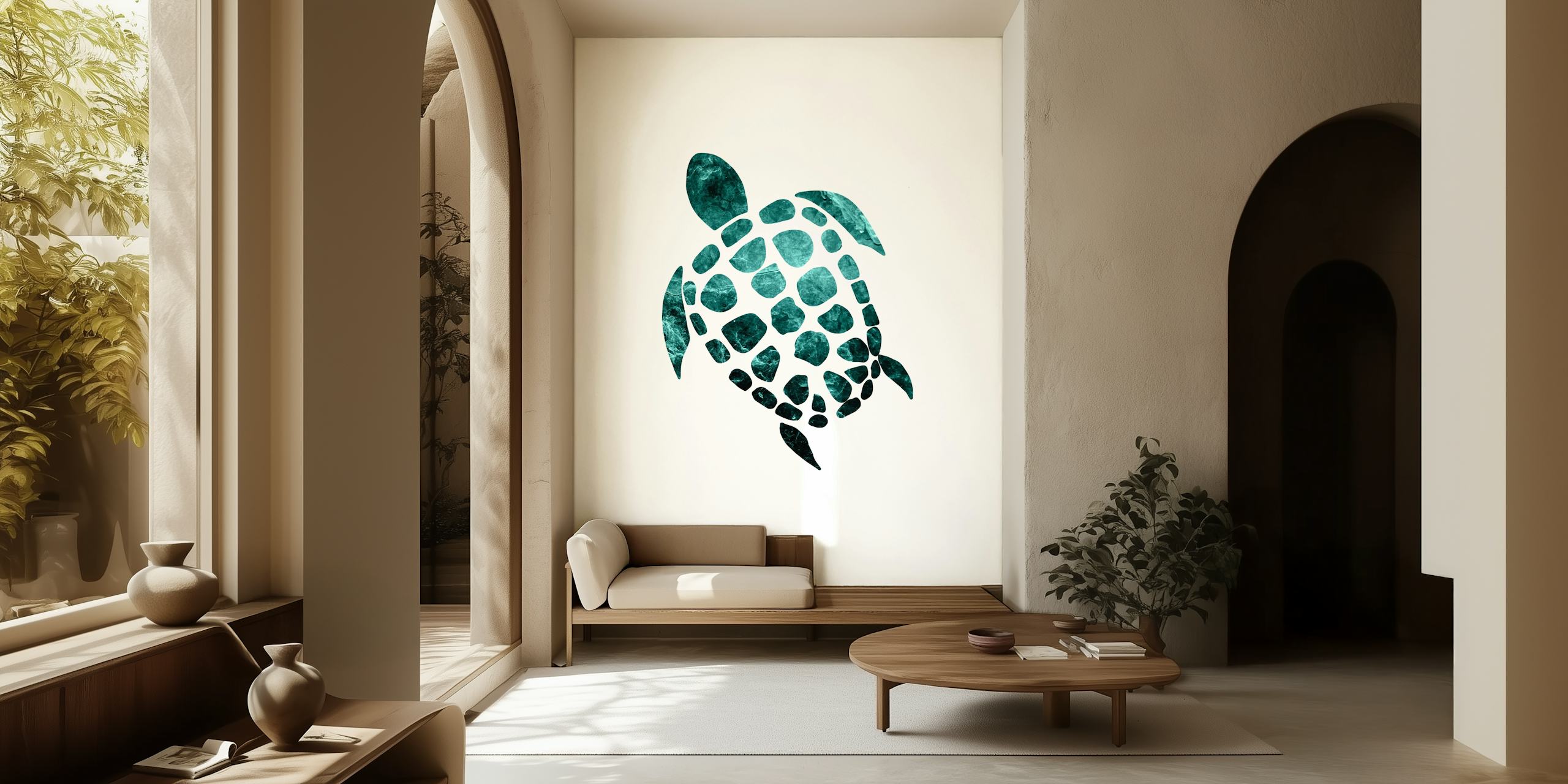 Minimal sea turtle wallpaper in a room
