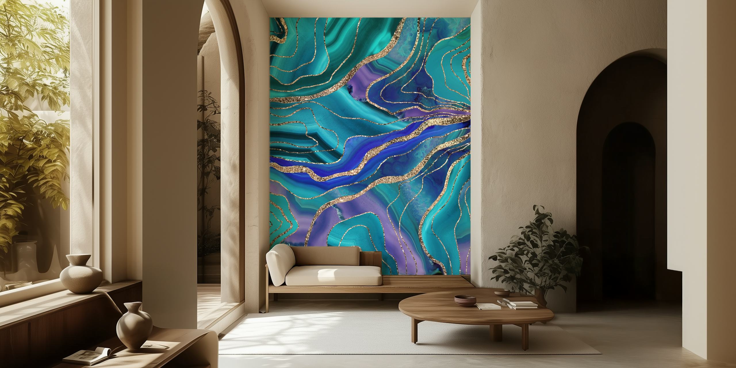 Tapeta Purple Teal Blue Agate u sobi