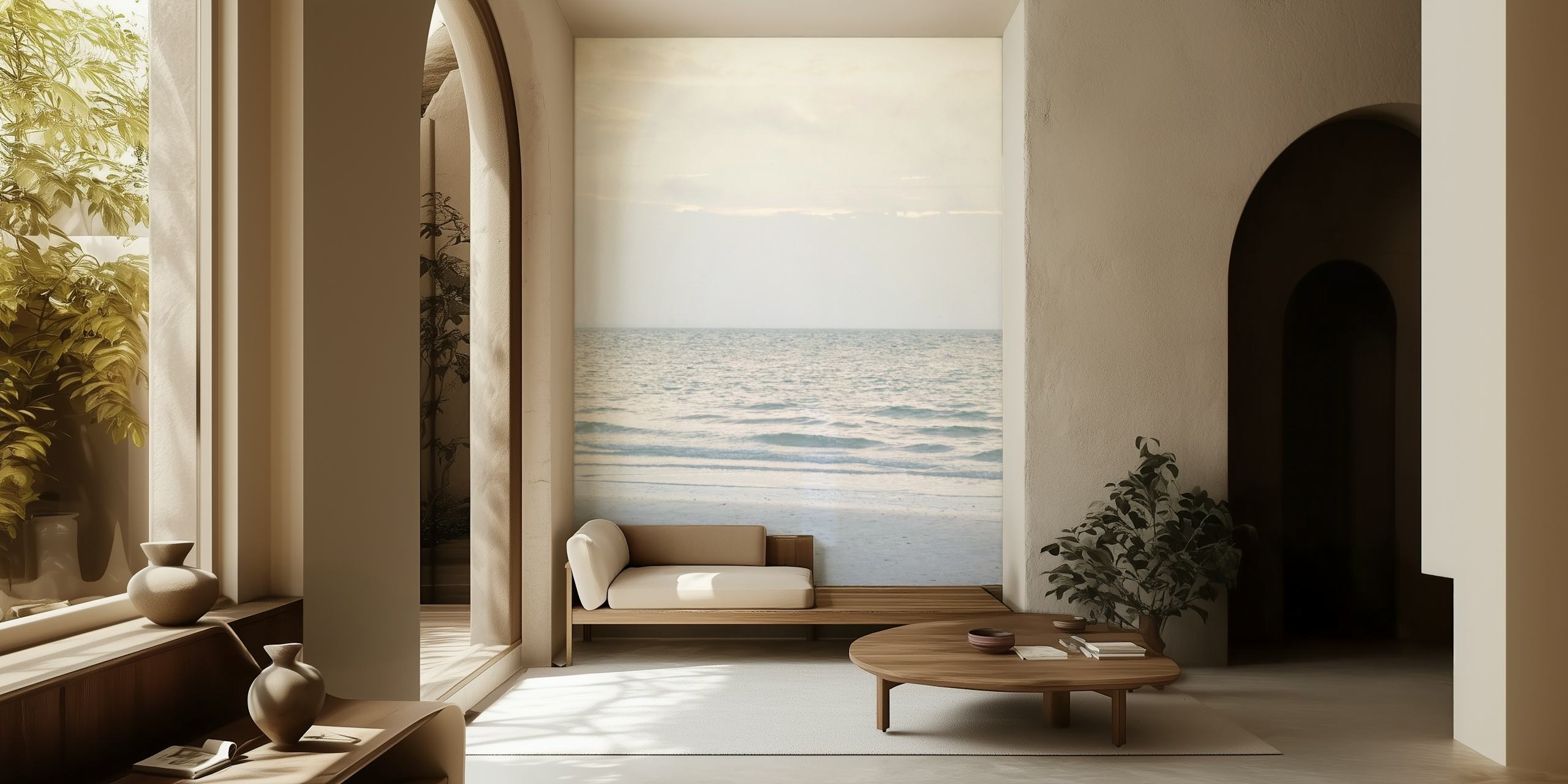Tranquil sunrise over a calm sea wall mural