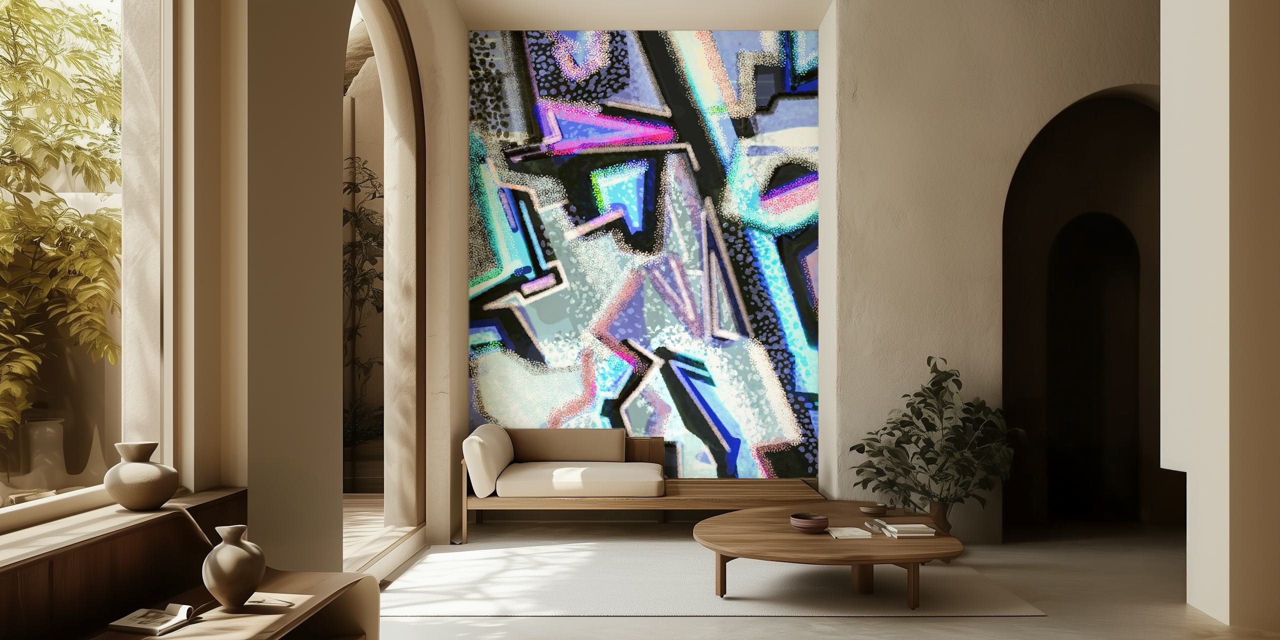 Contemporary abstract wallpaper in a modern room