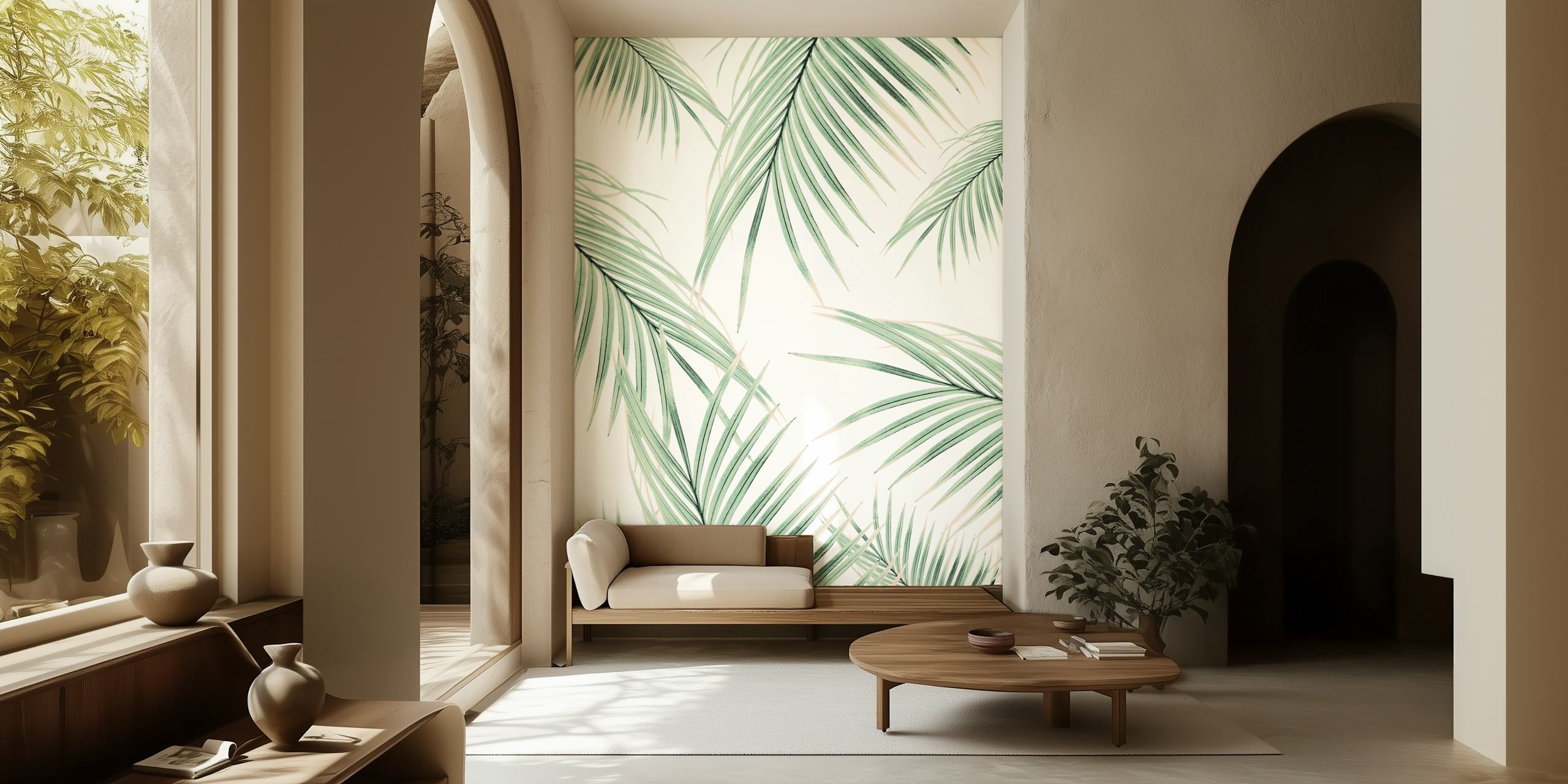 Groene palmbladeren behangontwerp